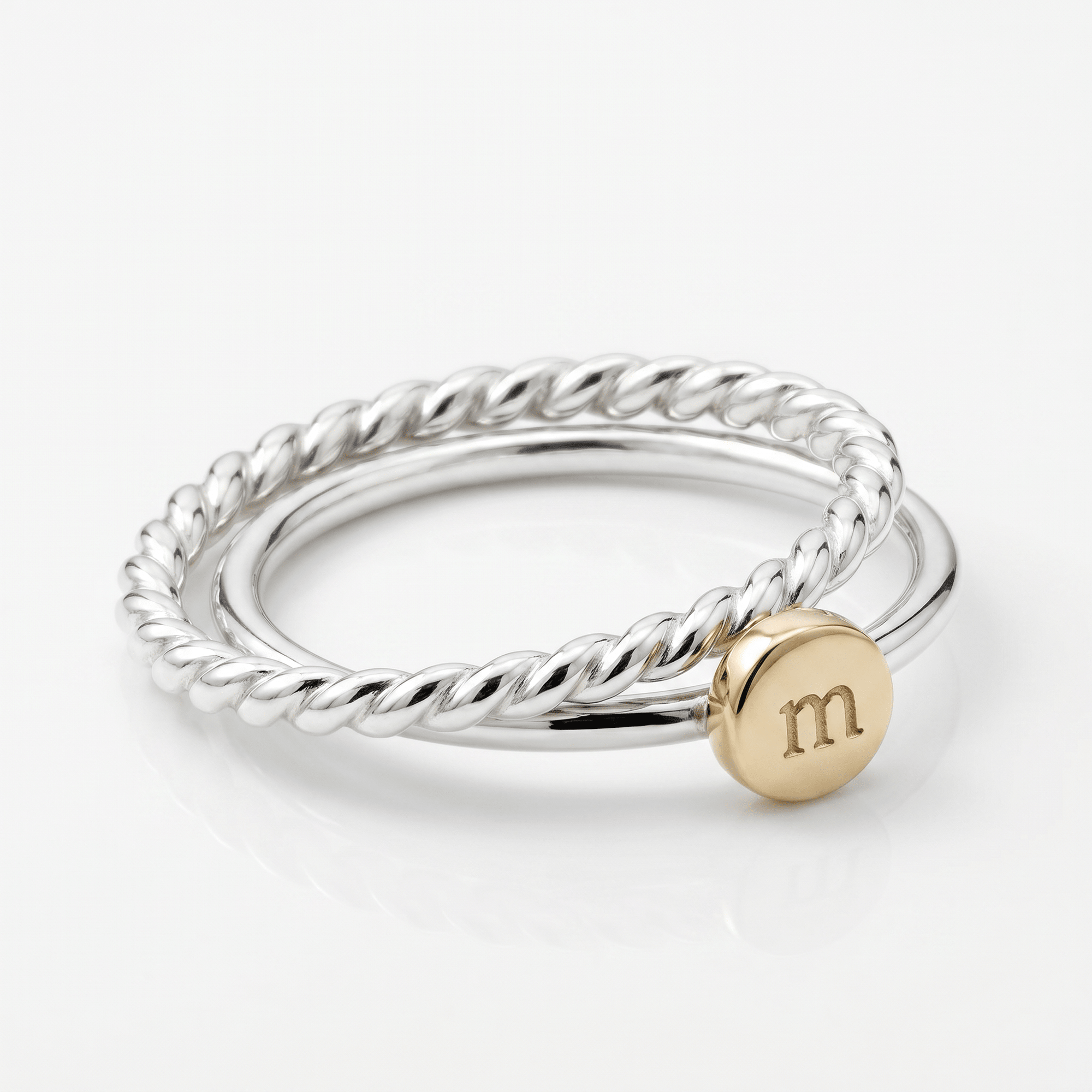 Solid 14k Gold Rustic Pebble Ring, Silver Band Gold Initial Ring - Melt'm Jewelry