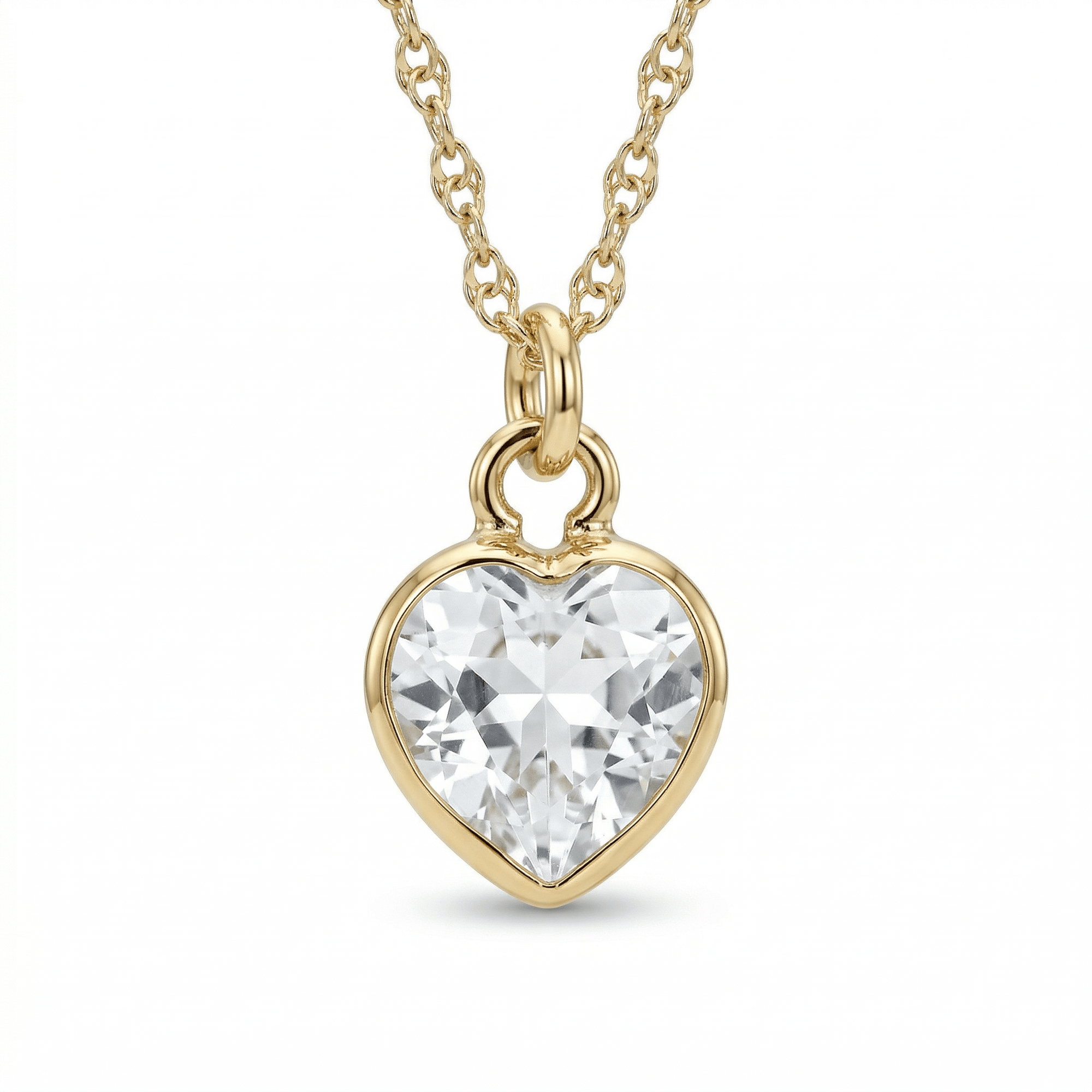 Heart White Topaz Charm or Necklace 14k Solid Gold - Melt'm Jewelry
