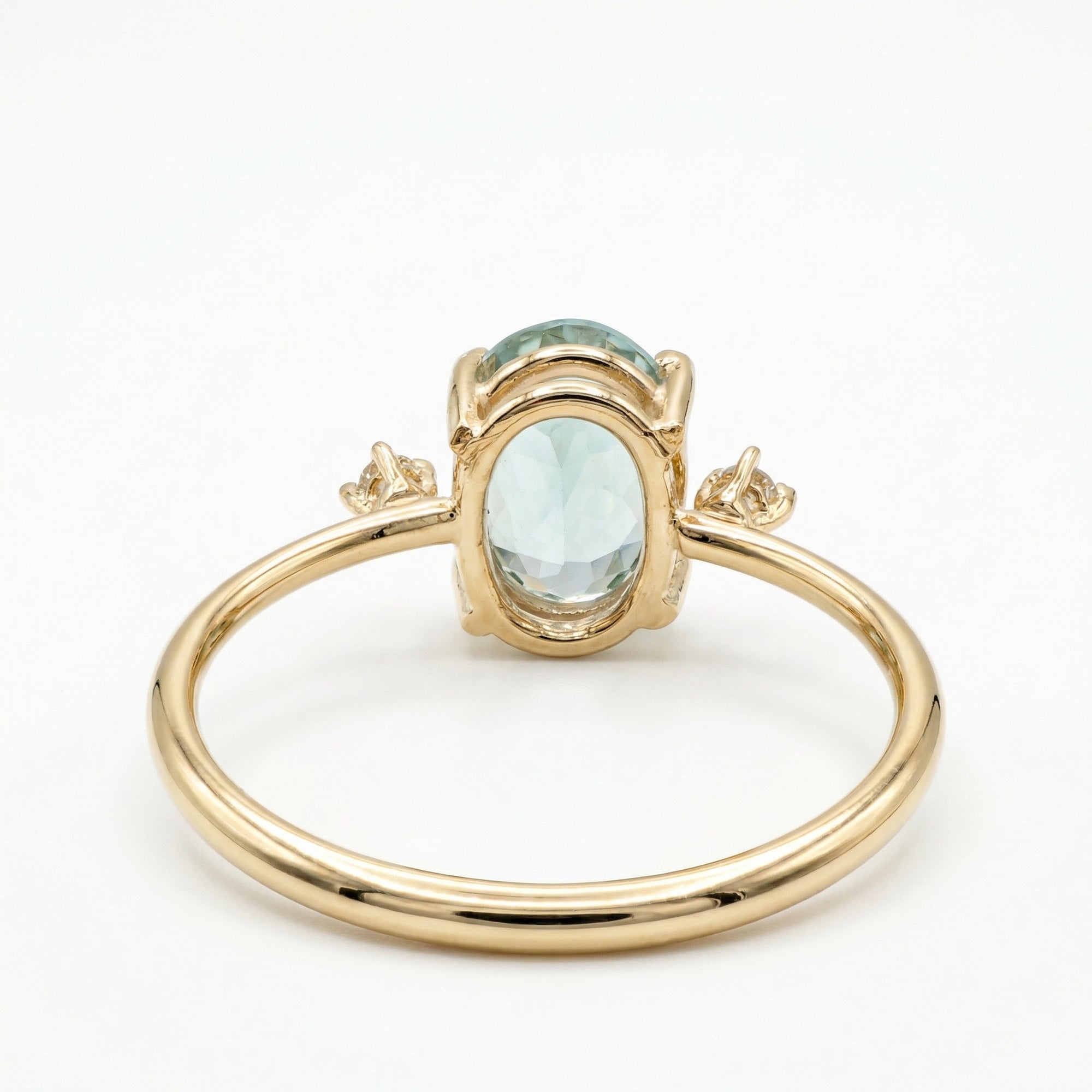 Oval Aquamarine Engagement Ring with two Accent Diamonds - Melt'm Jewelry