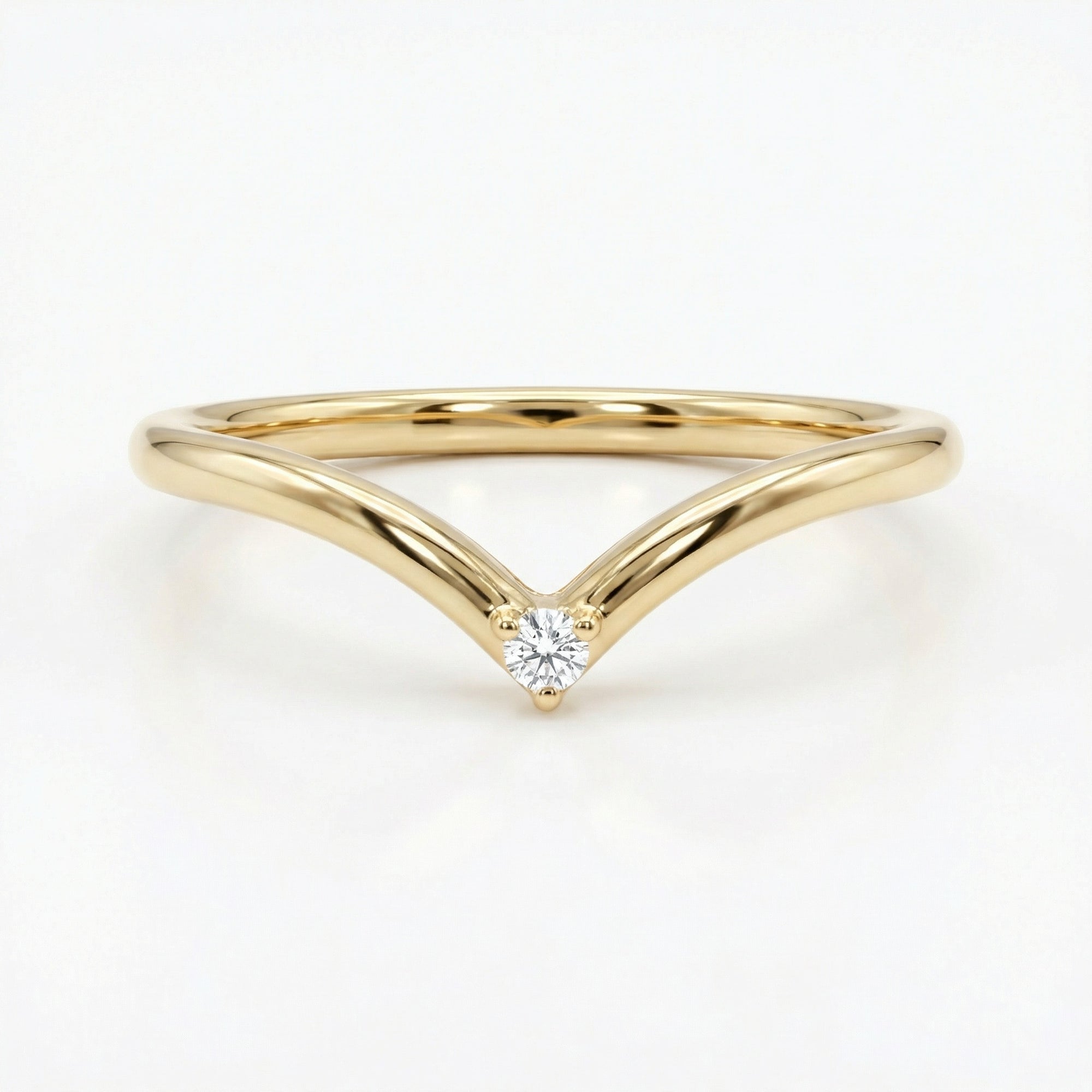 14k Solid Gold Dainty V Diamond Wedding Band - Melt'm Jewelry
