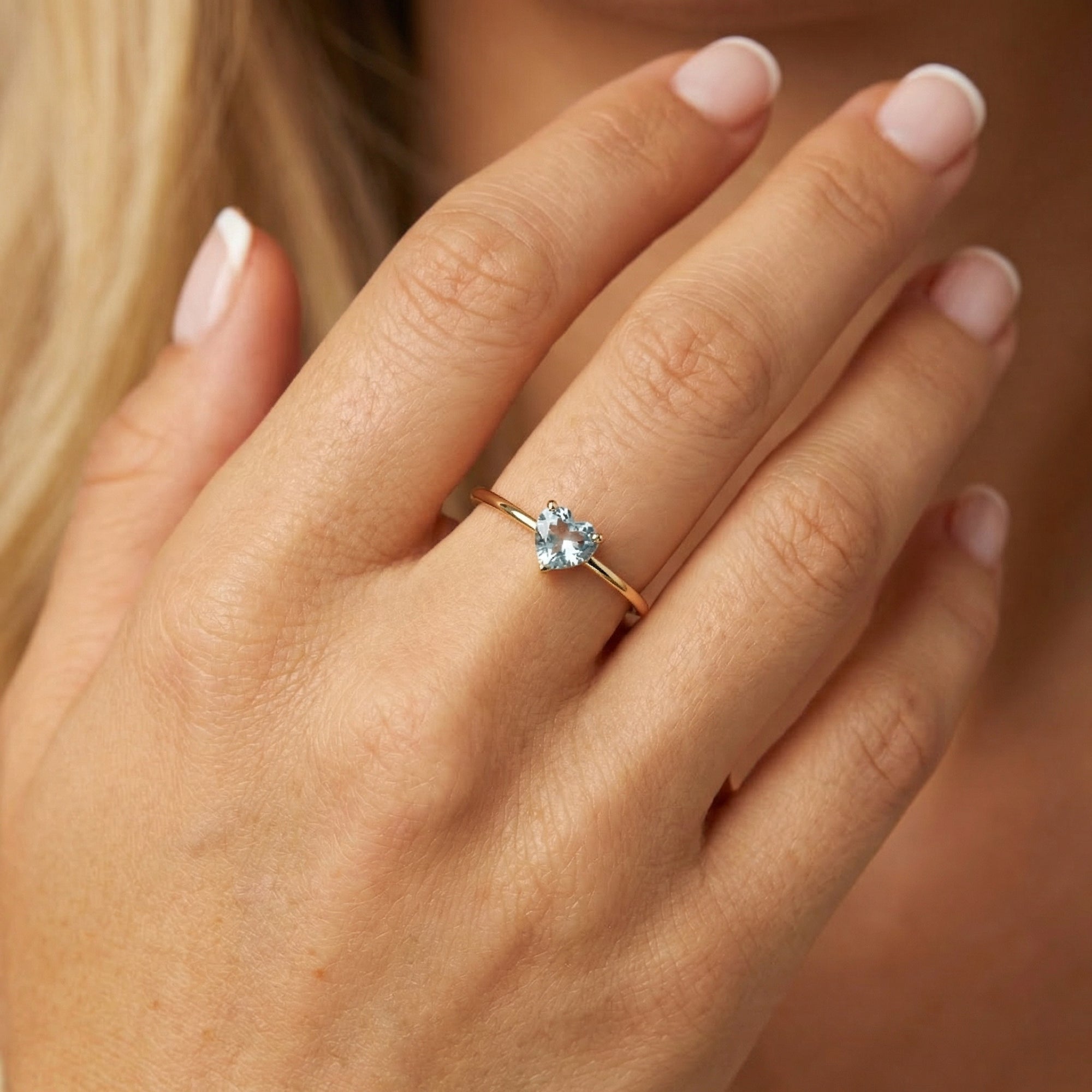 Aquamarine Heart Ring 14k Gold, Heart Cut March Birthstone Engagement Ring - Melt'm Jewelry