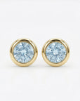 Round Aquamarine Bezel Earrings 14k Gold, Natural Aquamarine March Birthstone Studs - Melt'm Jewelry