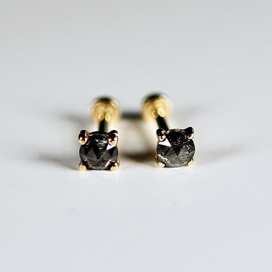 Salt and Pepper Diamond Labret Earrings 14k Solid Gold