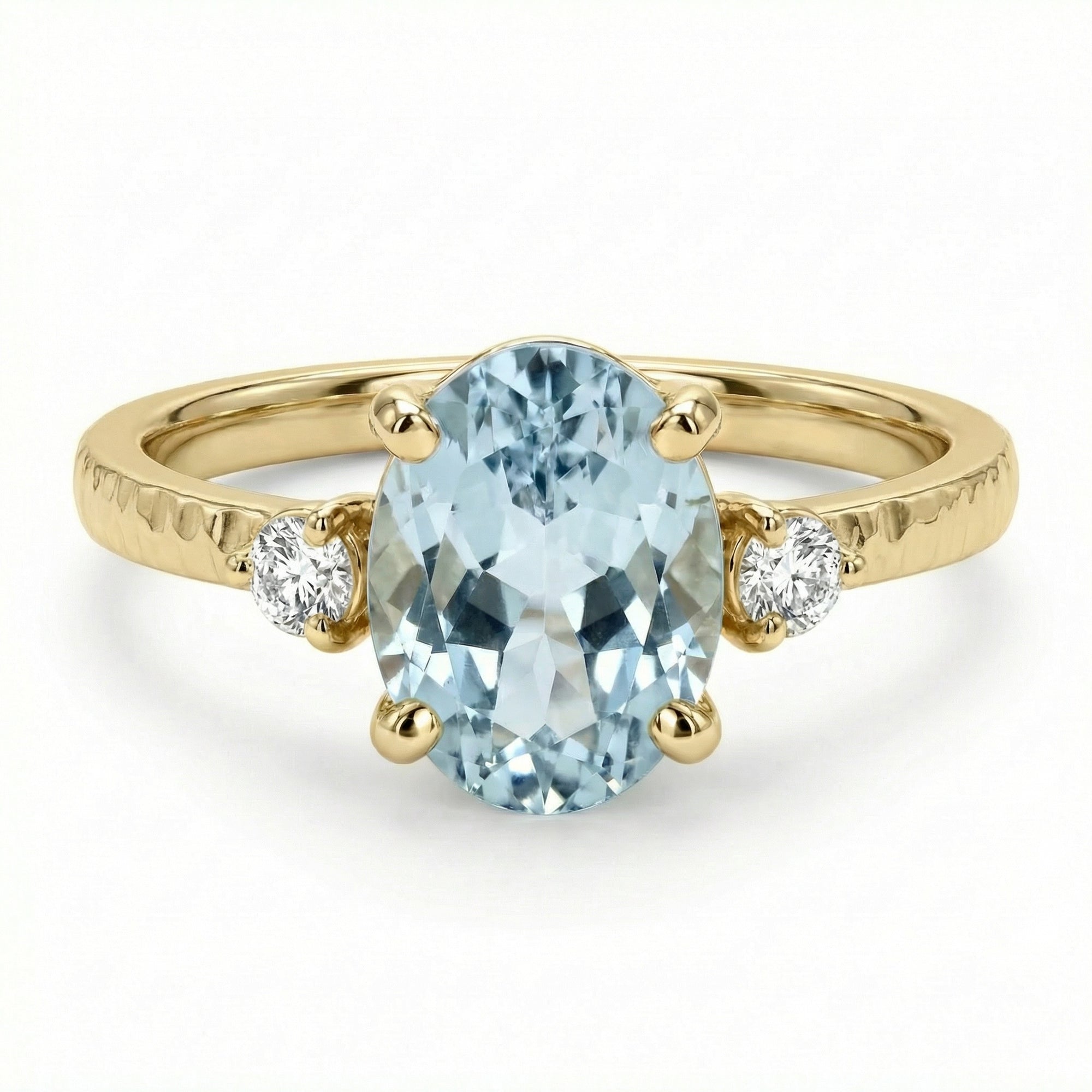 Oval Aquamarine Diamond Ring 14k Gold, Aquamarine Engagement Ring March Birthstone - Melt'm Jewelry