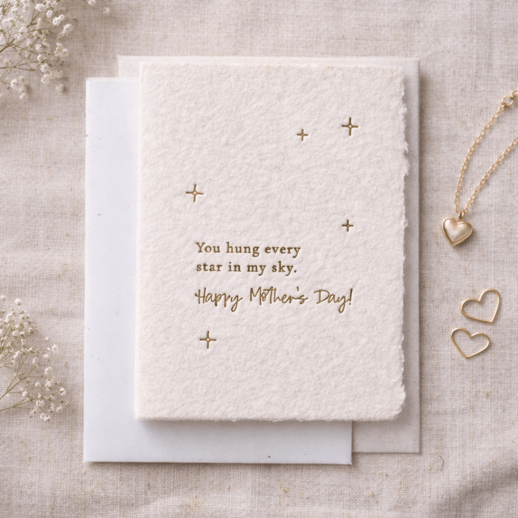 You Hung Every Star in My Sky Card, Handmade Mother’s Day Card, Gold Letterpress Card, Minimal Deckled Edge Card - Melt'm Jewelry