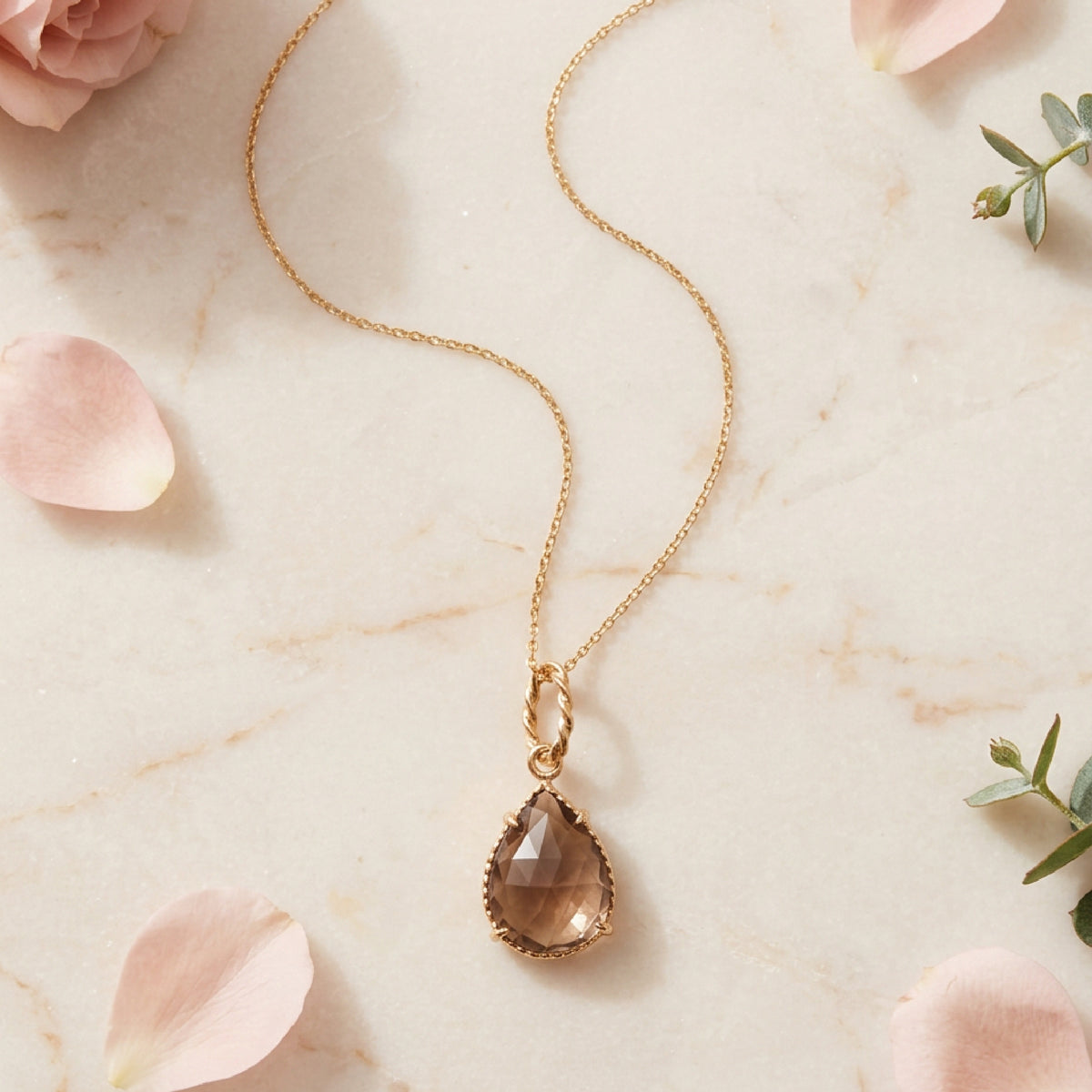 Drop Smokey Quartz Pendant Necklace in 14k Gold - Melt'm Jewelry