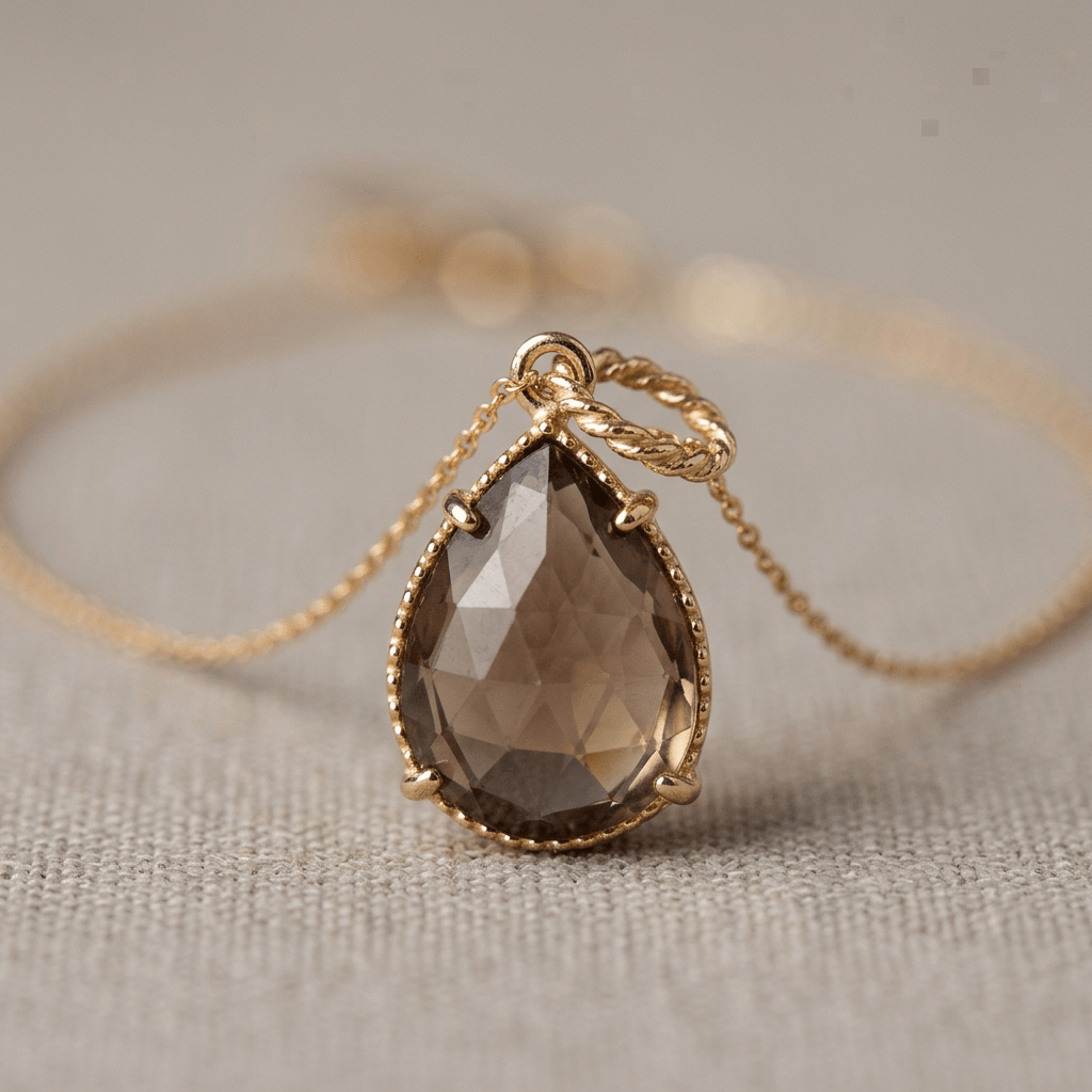 Drop Smokey Quartz Pendant Necklace in 14k Gold - Melt'm Jewelry