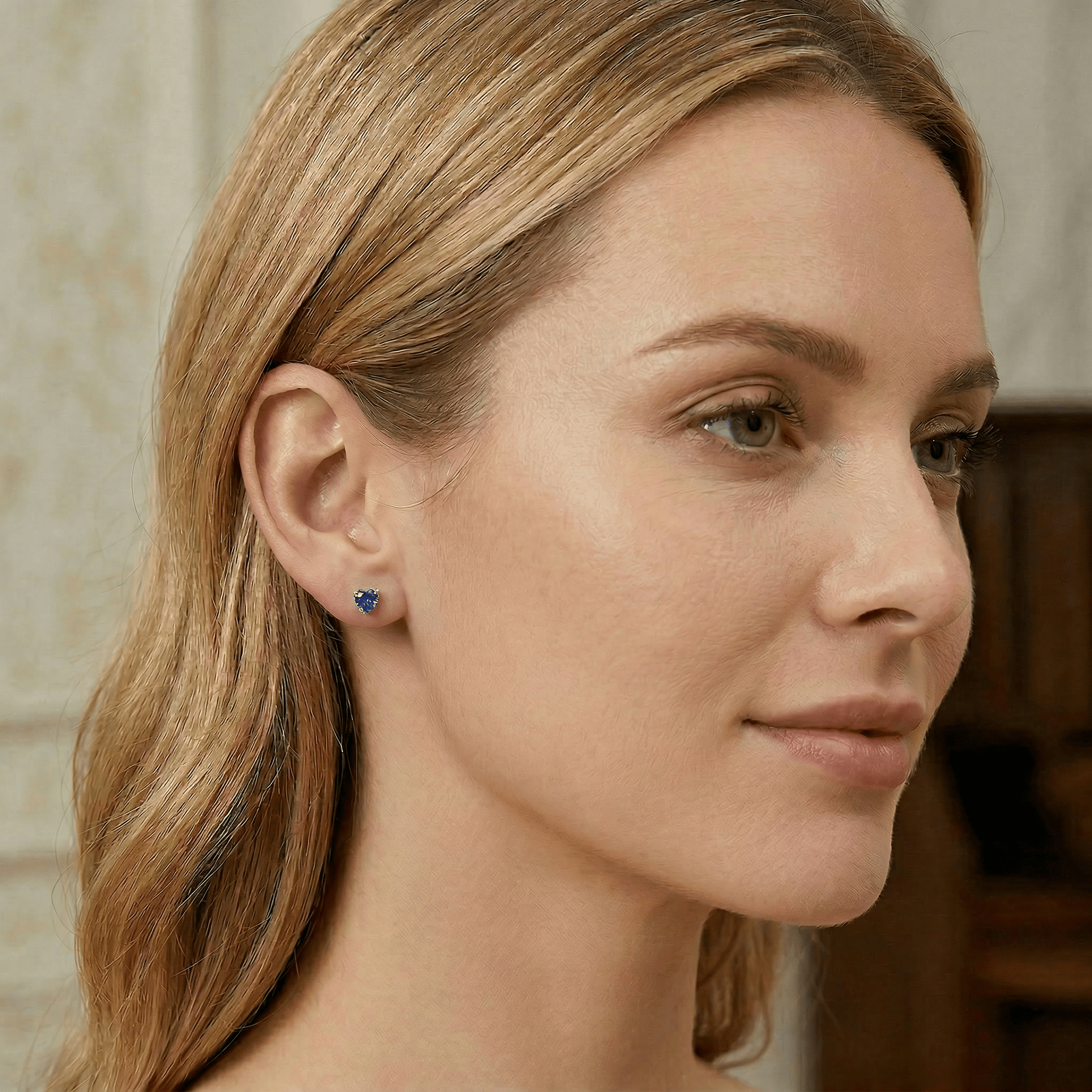 Blue Sapphire Heart Stud Earrings 14k Solid Gold – September Birthstone Earrings, Heart Cut Sapphire Jewelry Gift for Her - Melt'm Jewelry