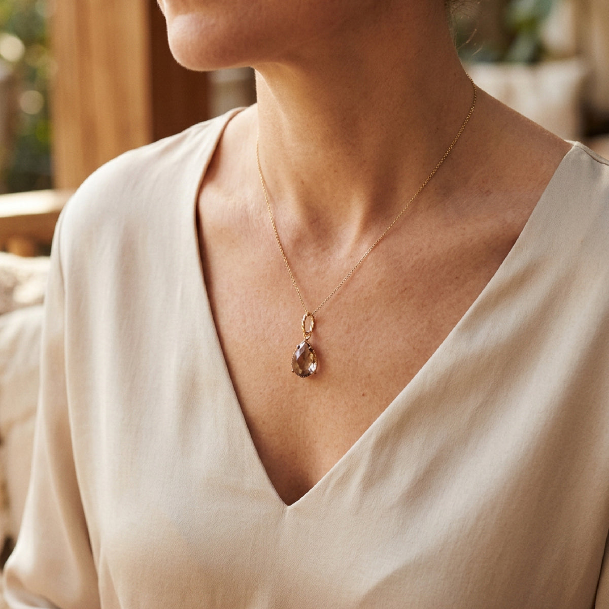 Drop Smokey Quartz Pendant Necklace in 14k Gold - Melt'm Jewelry