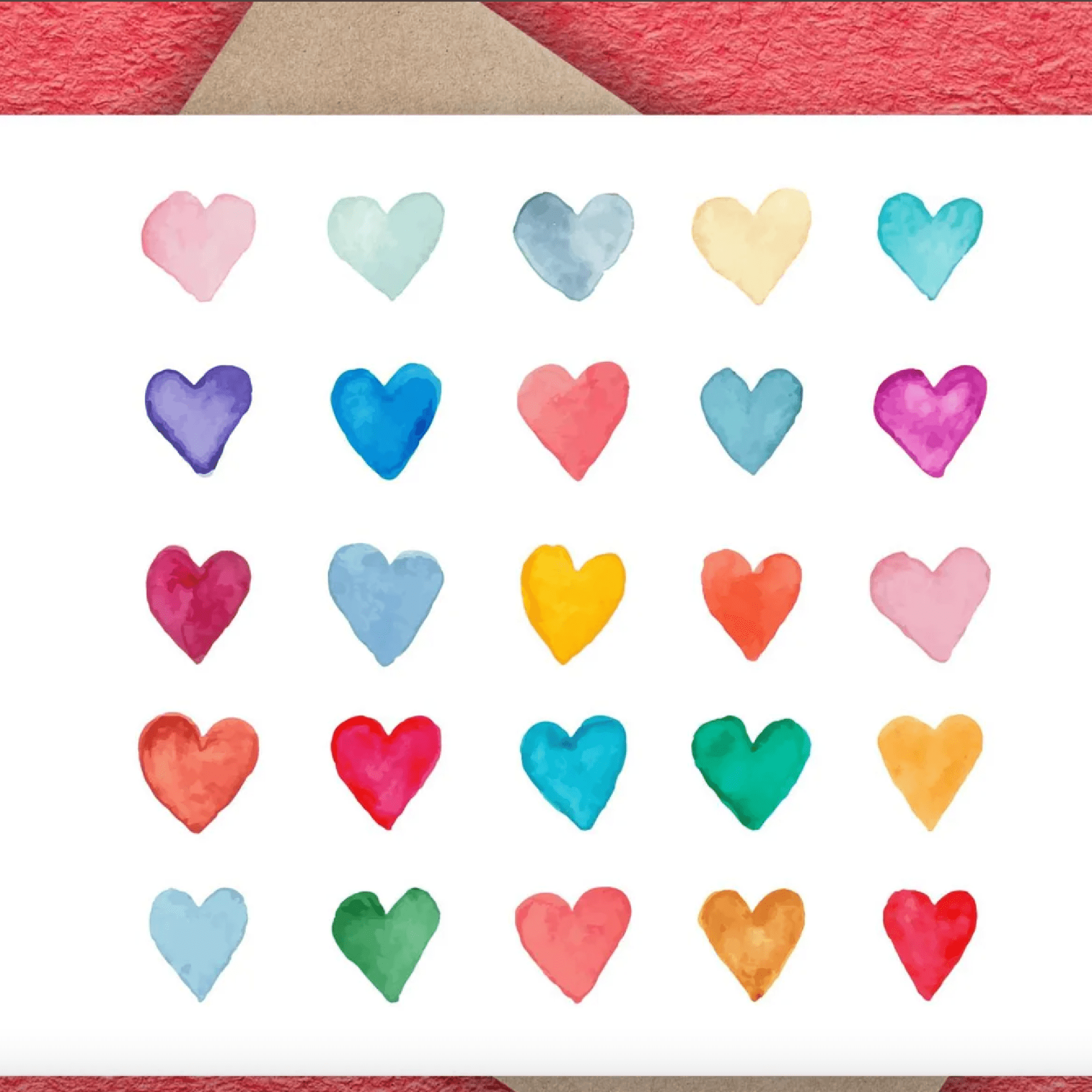 Watercolor Hearts Notecard – Blank Greeting Card with White Envelope - Melt'm Jewelry