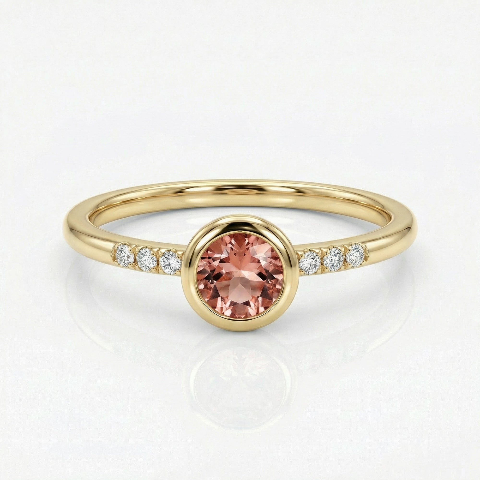 Dainty Pink Tourmaline Ring, 14k Solid Gold Blush Solitaire Ring With Diamonds - Melt'm Jewelry