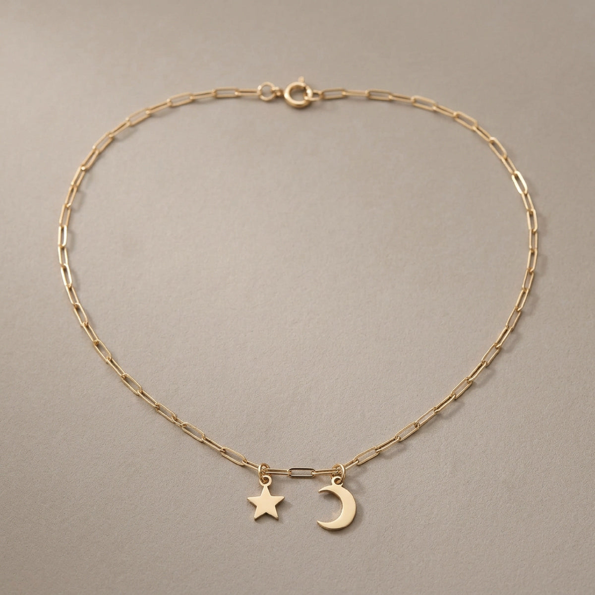 Moon and Star Necklace 14k Solid Gold - Melt'm Jewelry