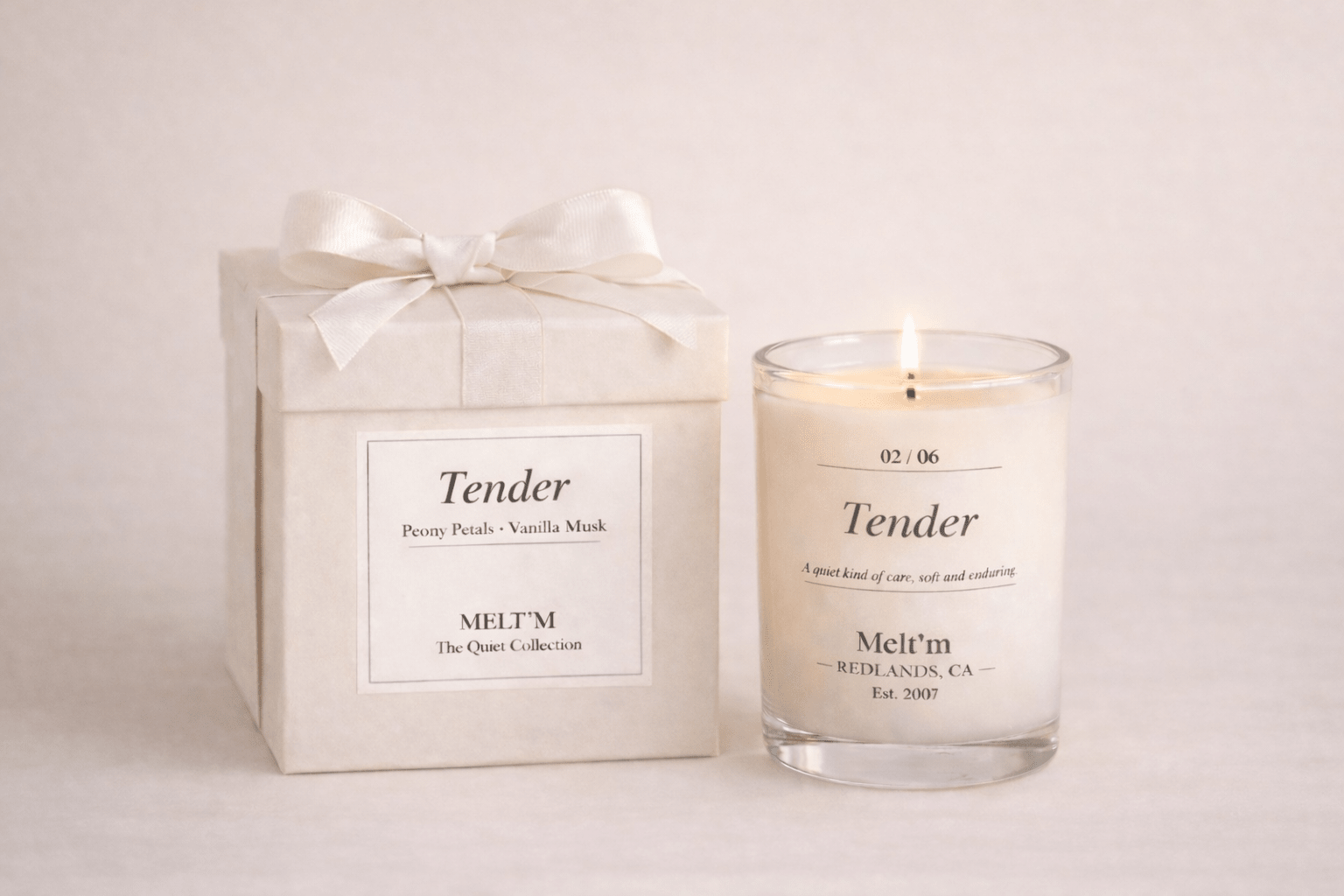 Tender Soy Wax Candle – Peony Petals & Vanilla Musk | 8 oz Luxury Candle | Melt’m Quiet Collection - Melt'm Jewelry