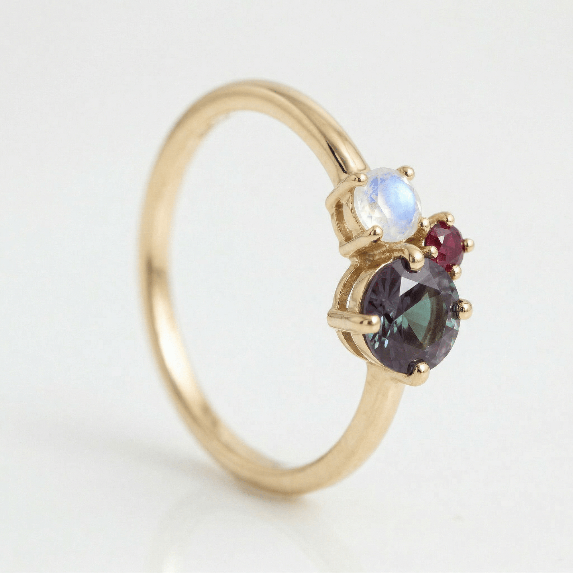 Dainty Cluster Gemstone Promise Ring with Alexandrite, Opal, Ruby - Melt'm Jewelry