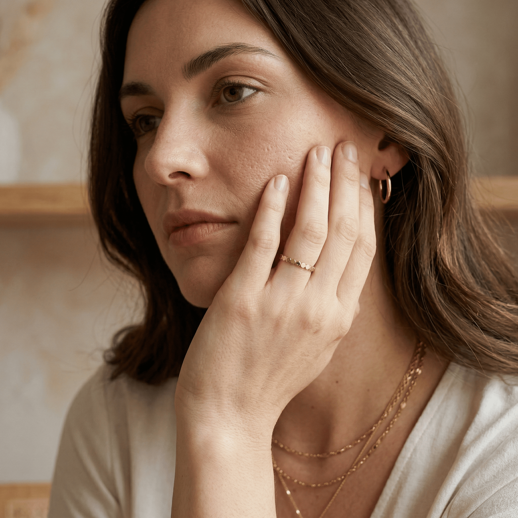 Gold Filled Stacking Ring – Dainty Hammered Bead Ring, Minimalist Gold Dot Ring, Thin Midi Ring - Melt'm Jewelry
