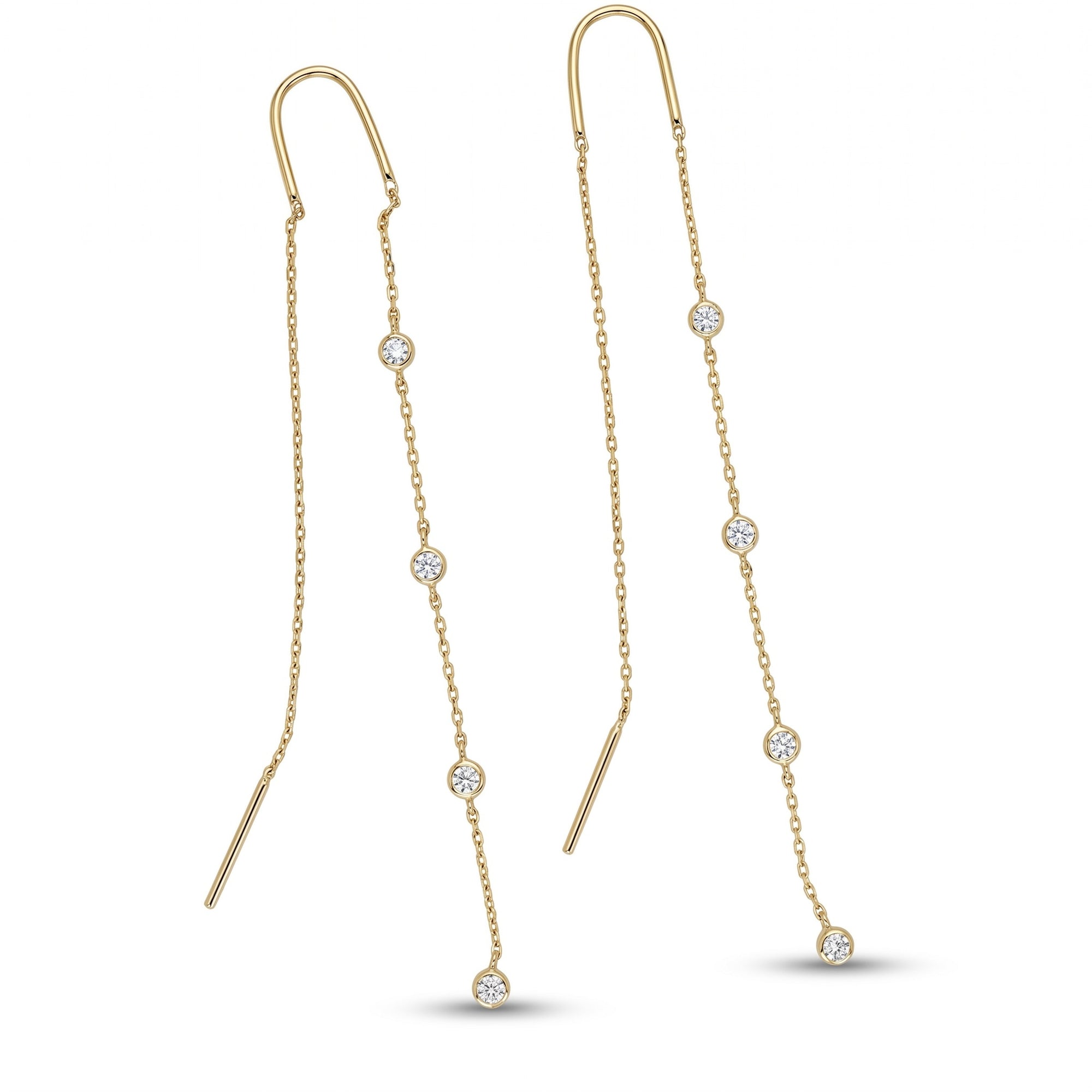 Diamond By The Yard Earrings, 14k Gold Diamond Threader Earrings - Melt'm Jewelry
