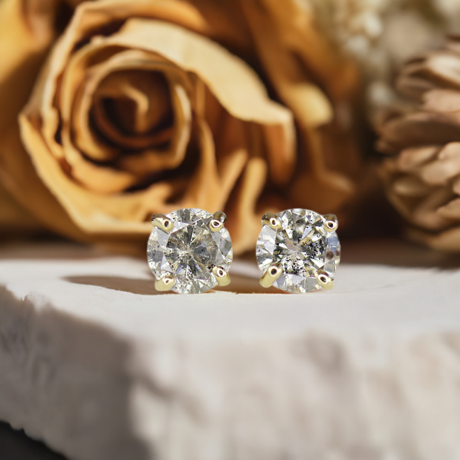 0.20 Ct Grey Diamond Earrings 14k Gold