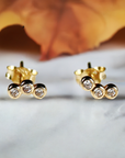 14k Gold 3 Bezel CZ Stud Earrings, Bezel Cluster Earrings