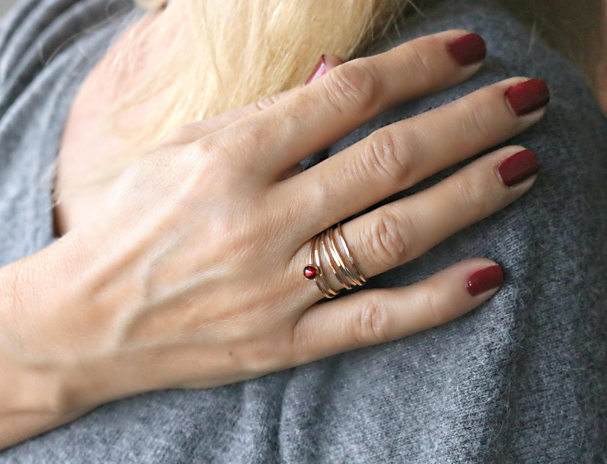 Minimalist Garnet Ring Gold Filled, Garnet Stacking Ring, Daughter Gift, January Birthstone Ring, Handmade Gemstone Ring, Heart Chakra Ring