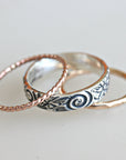 Set Of 3 Stacking Rings, Sterling Silver Spiral and Flower Wedding Band