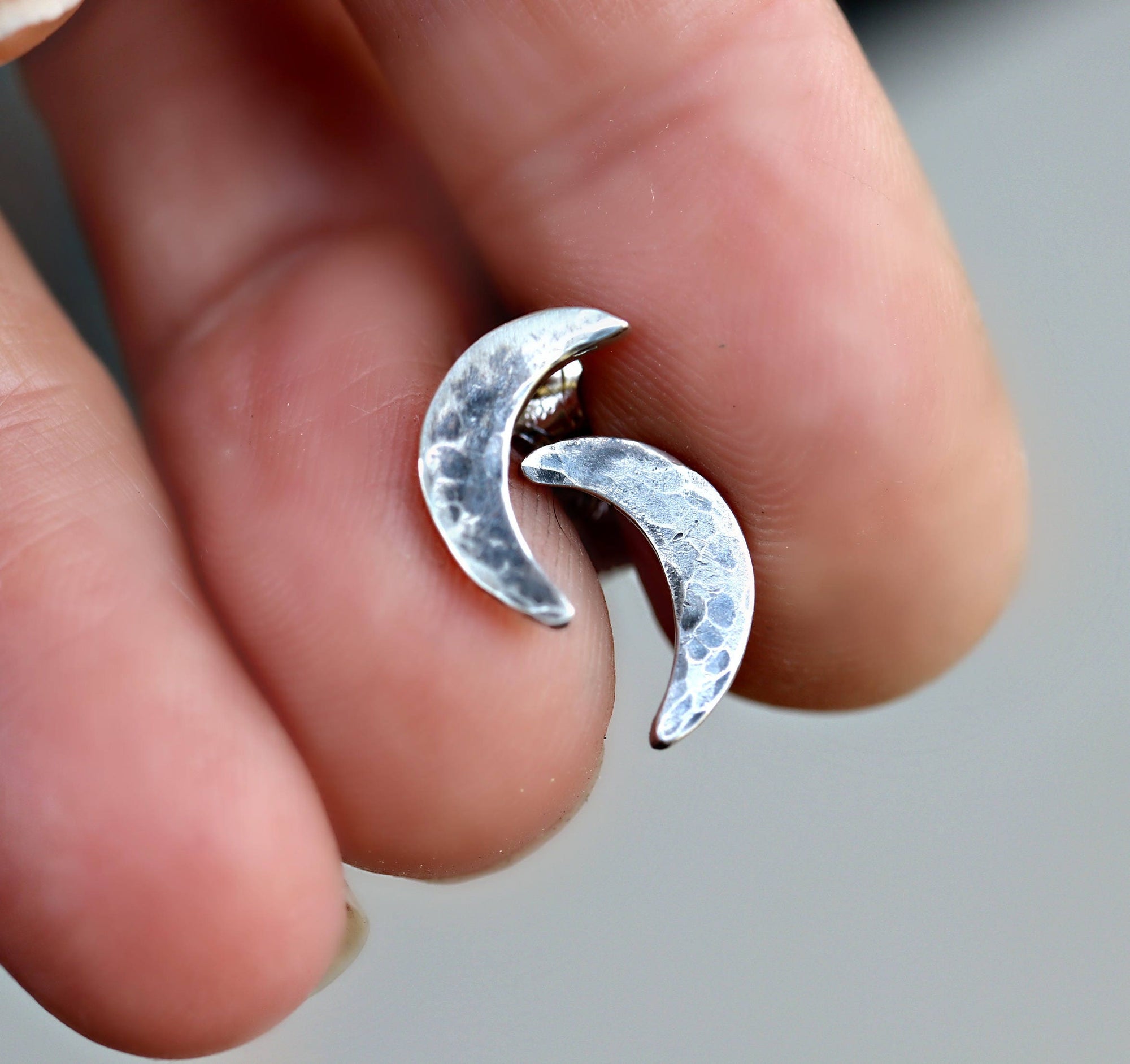 Crescent Moon Studs Sterling Silver