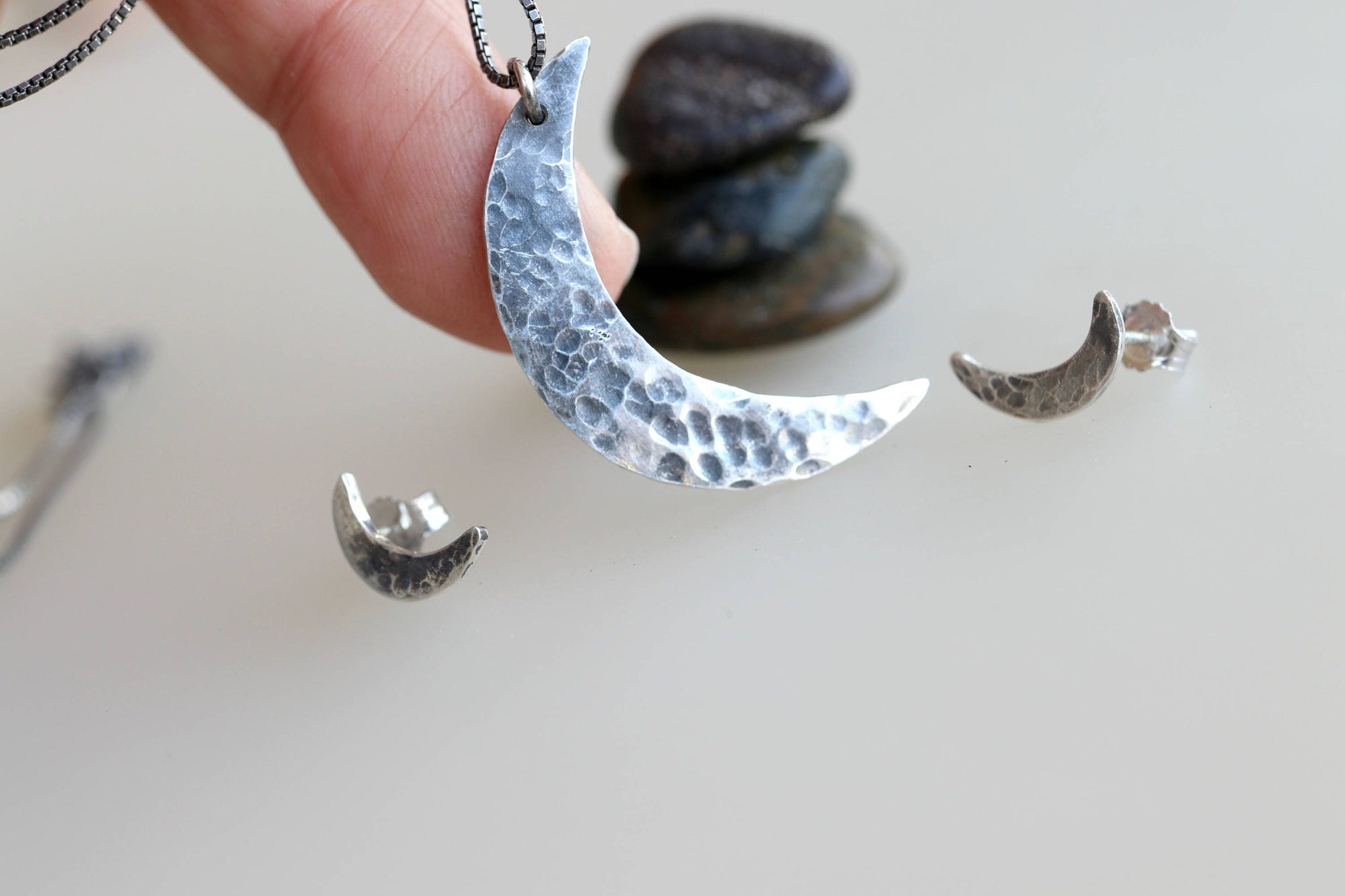 Crescent Moon Studs Sterling Silver