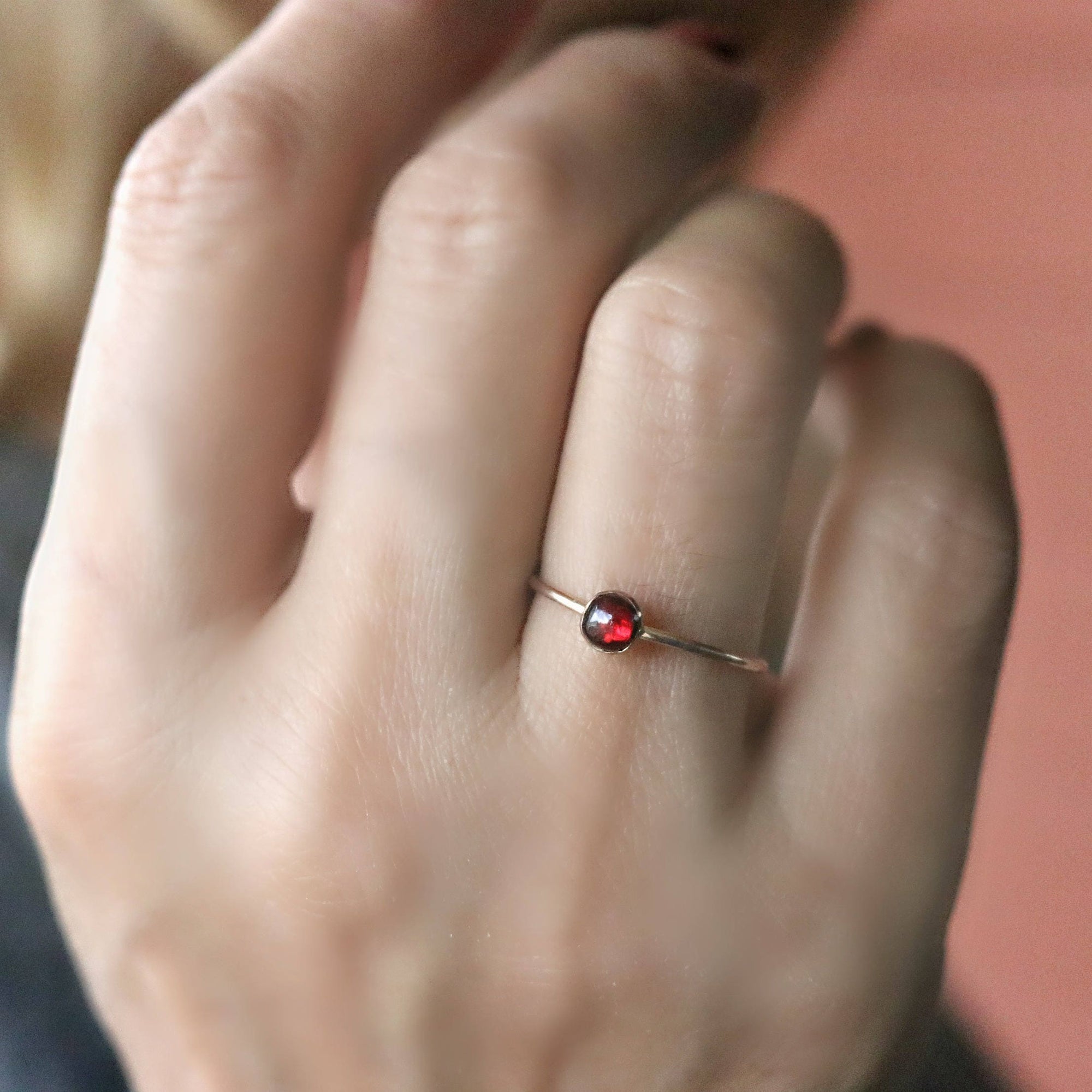 Minimalist Garnet Ring Gold Filled, Garnet Stacking Ring, Daughter Gift, - Melt'm Jewelry