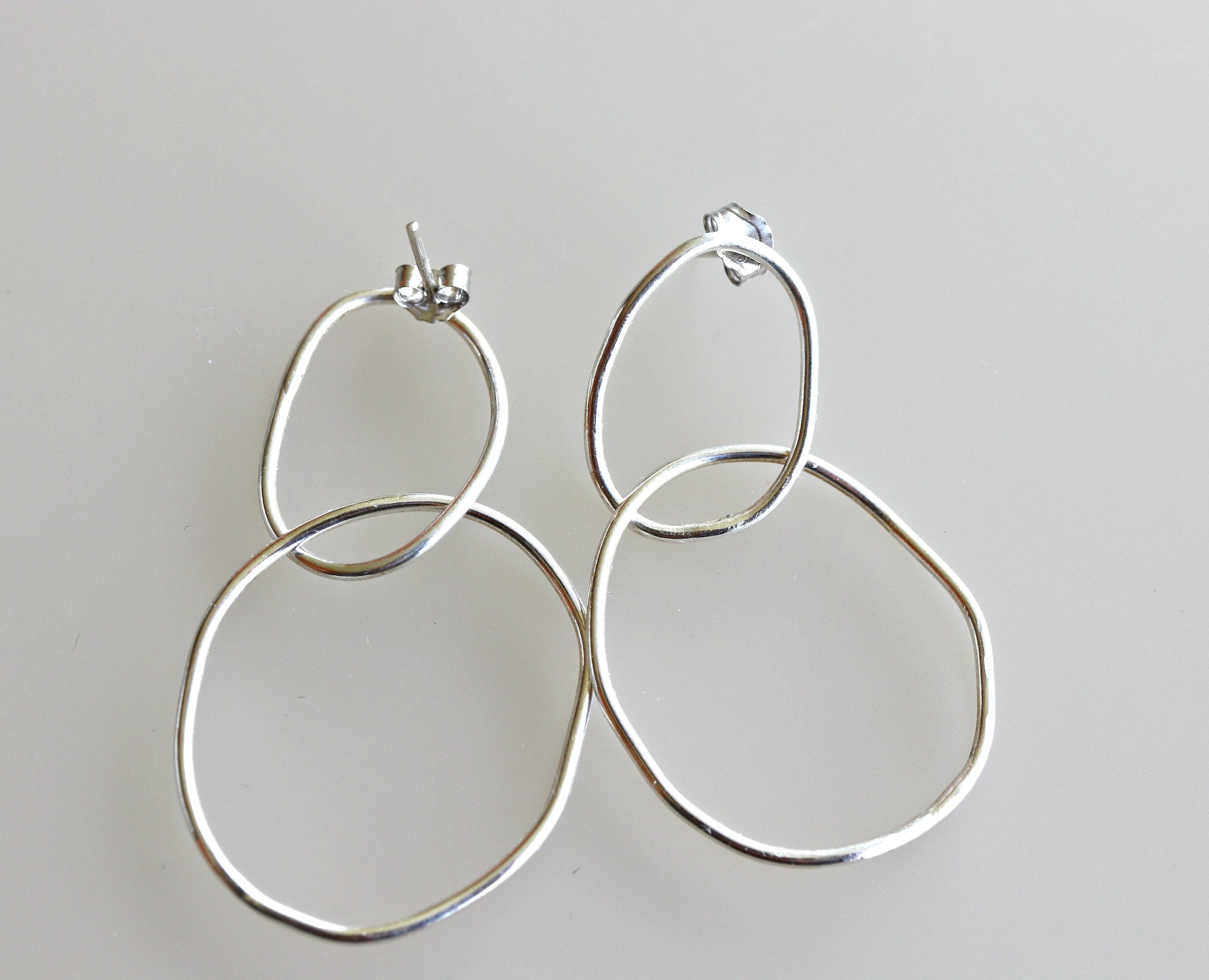 Double Hoop Earrings, Sterling Silver Hoop Earrings, Rose Gold Filled Hoop Post Earrings