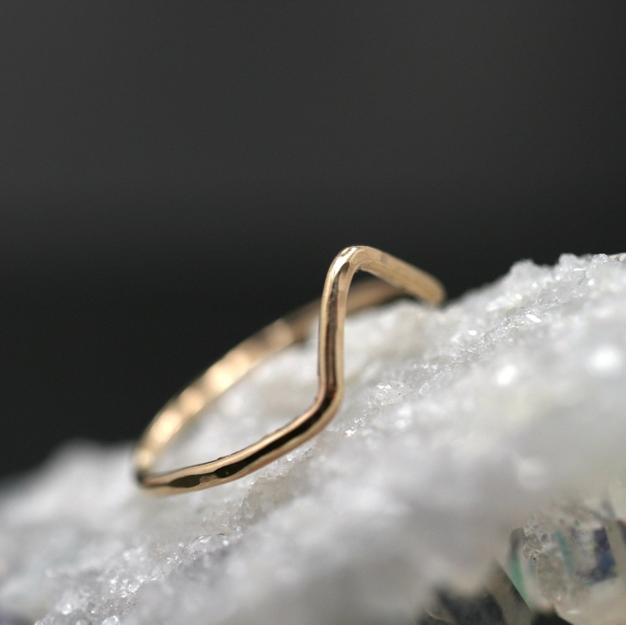 Gold Filled Chevron Ring, Curved Band Ring - Melt'm Jewelry