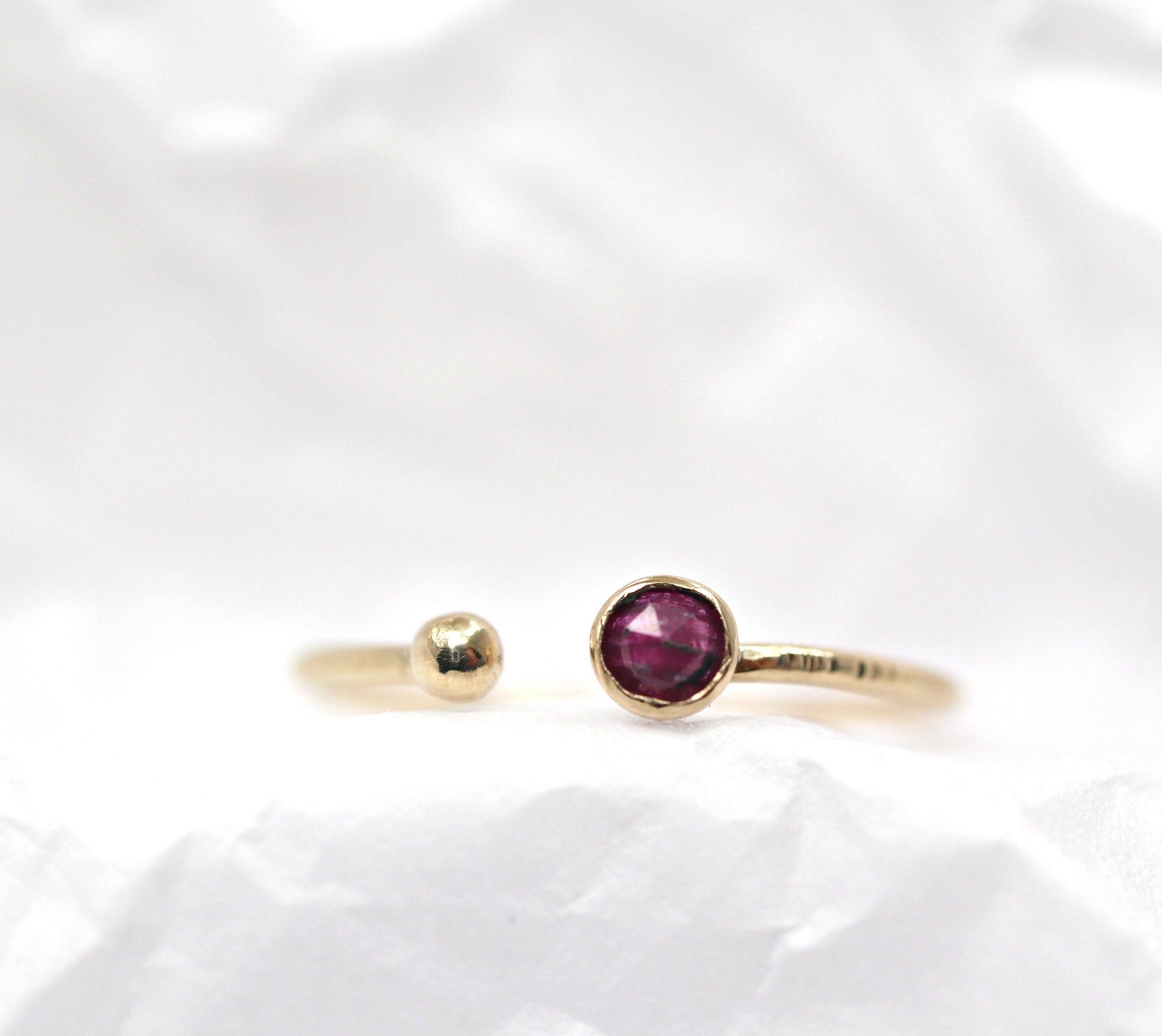 14k Gold Open Cuff Ruby Ring - Melt'm Jewelry