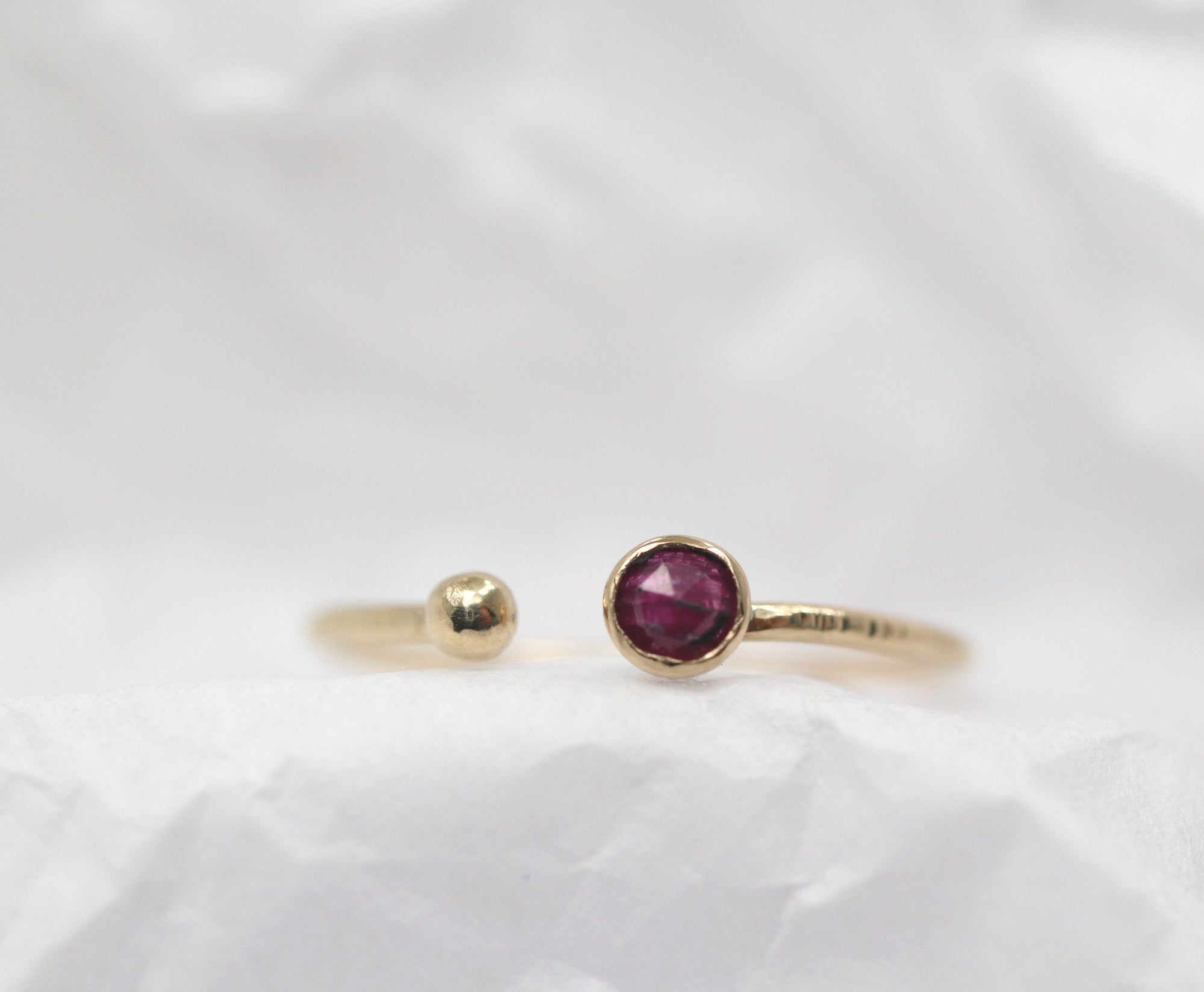 14k Gold Open Cuff Ruby Ring - Melt'm Jewelry