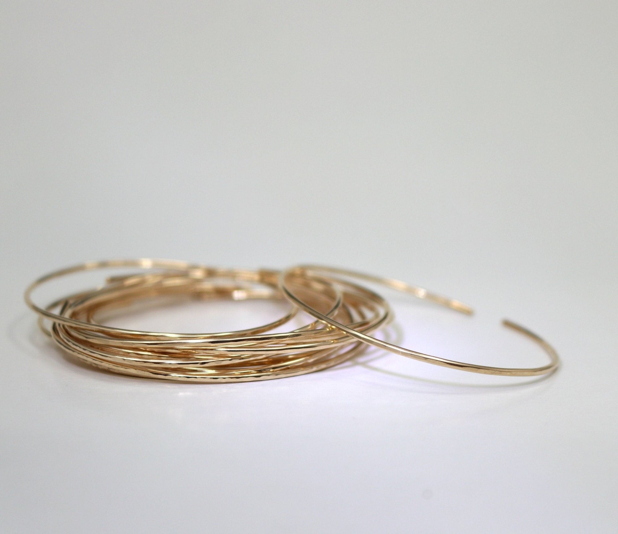 Thin Cuff Bracelet, Hammered Gold Open Bangle - Melt'm Jewelry