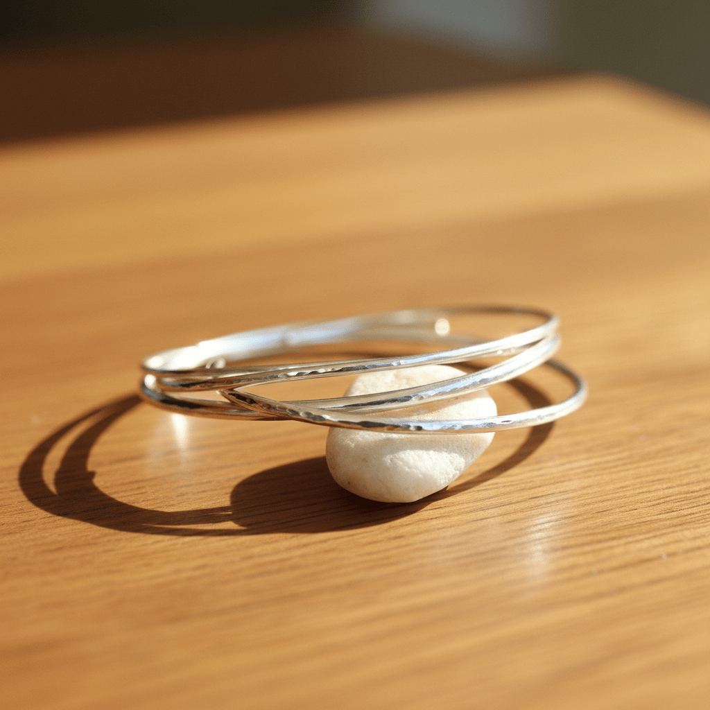 Hammered Sterling Silver Cuff Bracelet - Open Bangle - Melt'm Jewelry