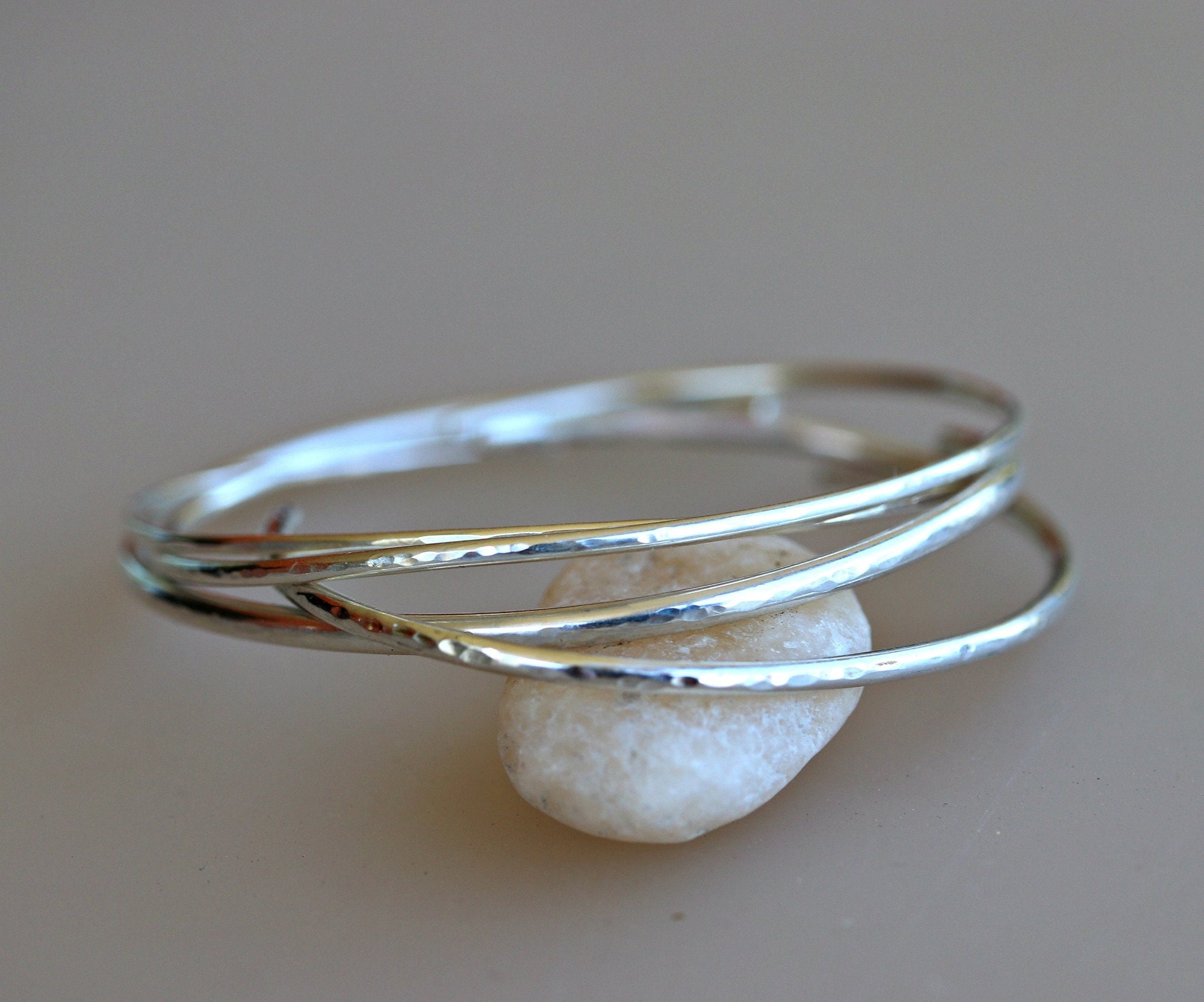 Hammered Sterling Silver Cuff Bracelet - Open Bangle