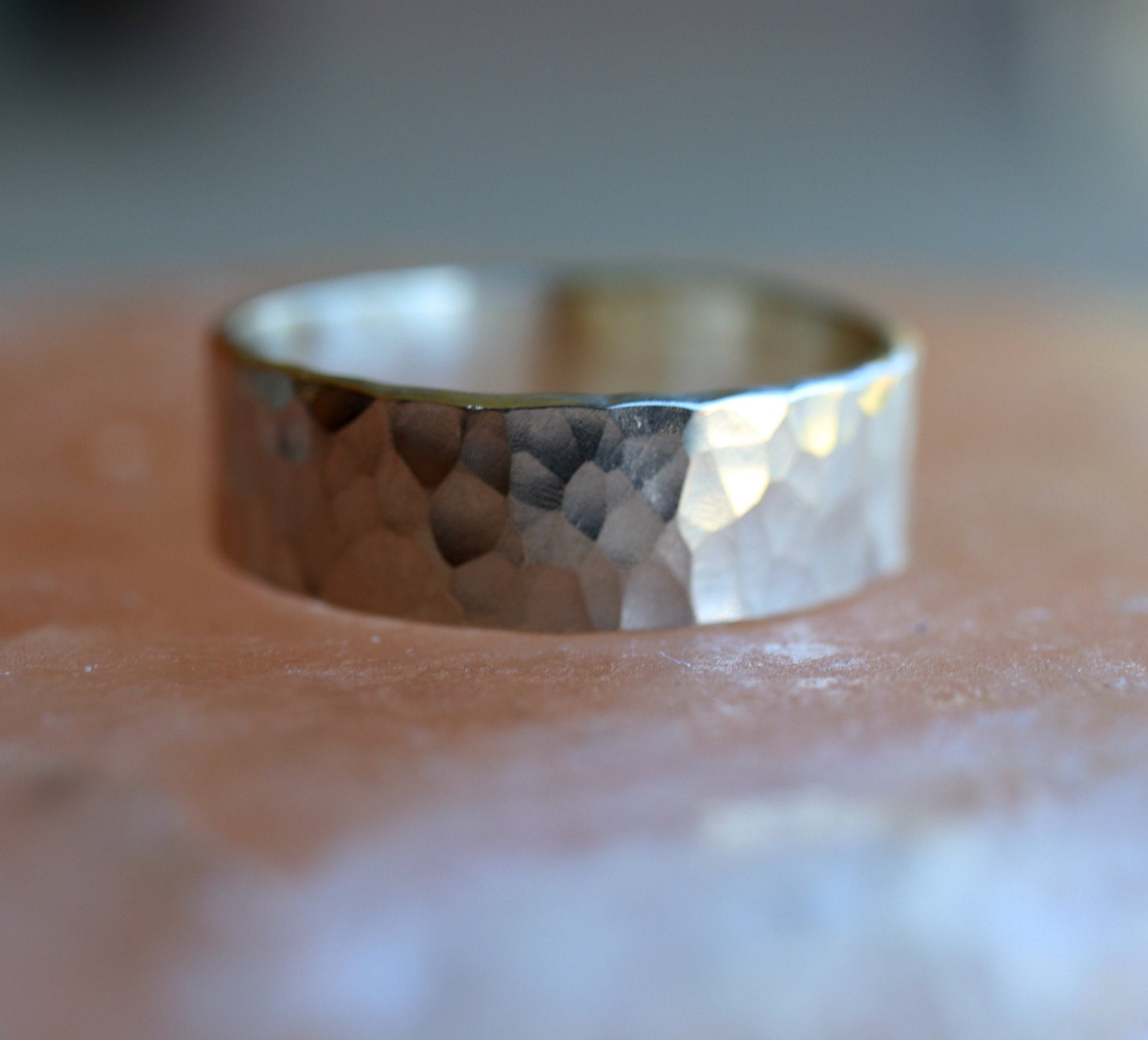 6mm Large Hammered Sterling Silver Band