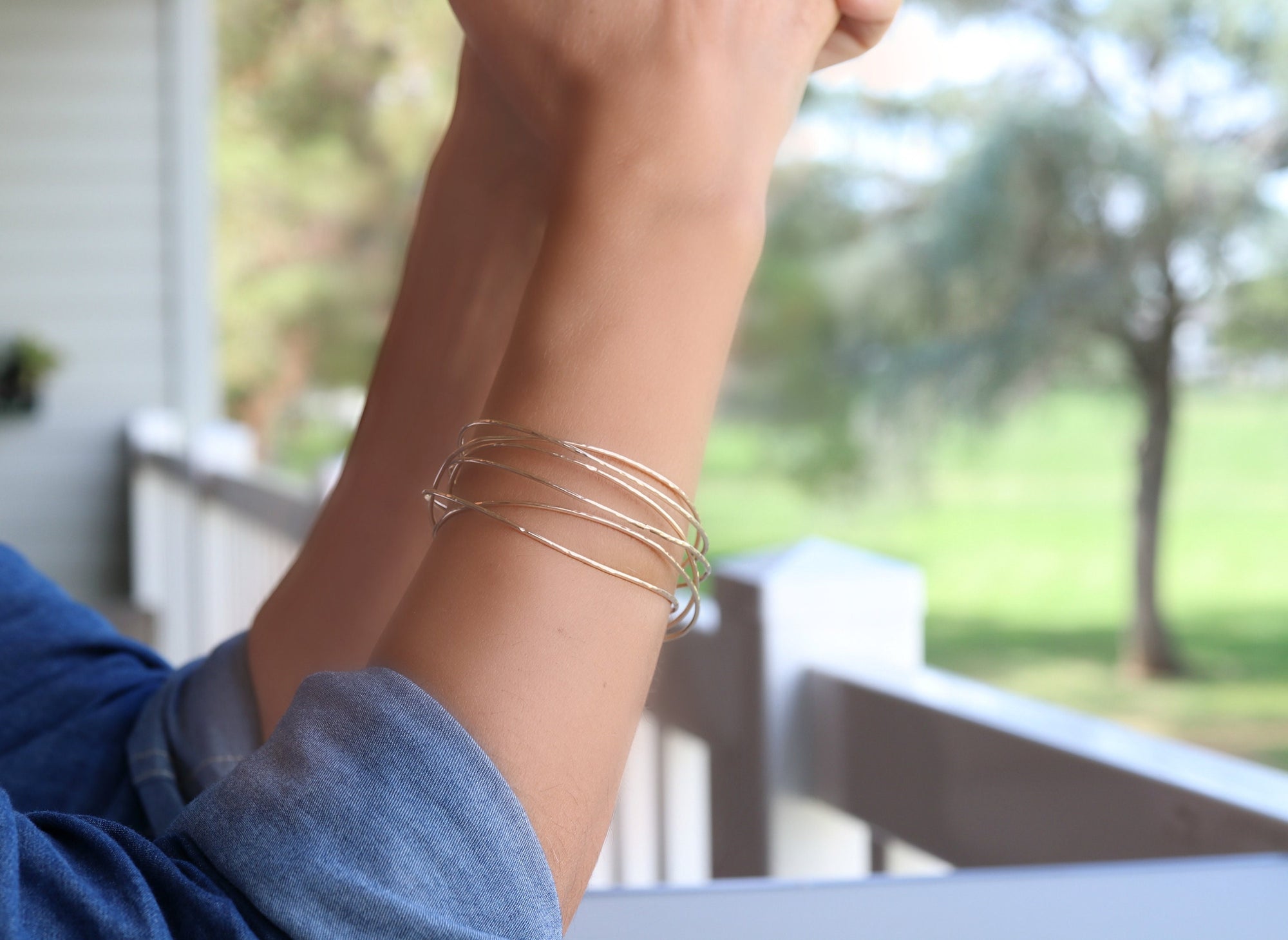 Wrap Cuff Bracelet, Hammered Gold Open Bangle