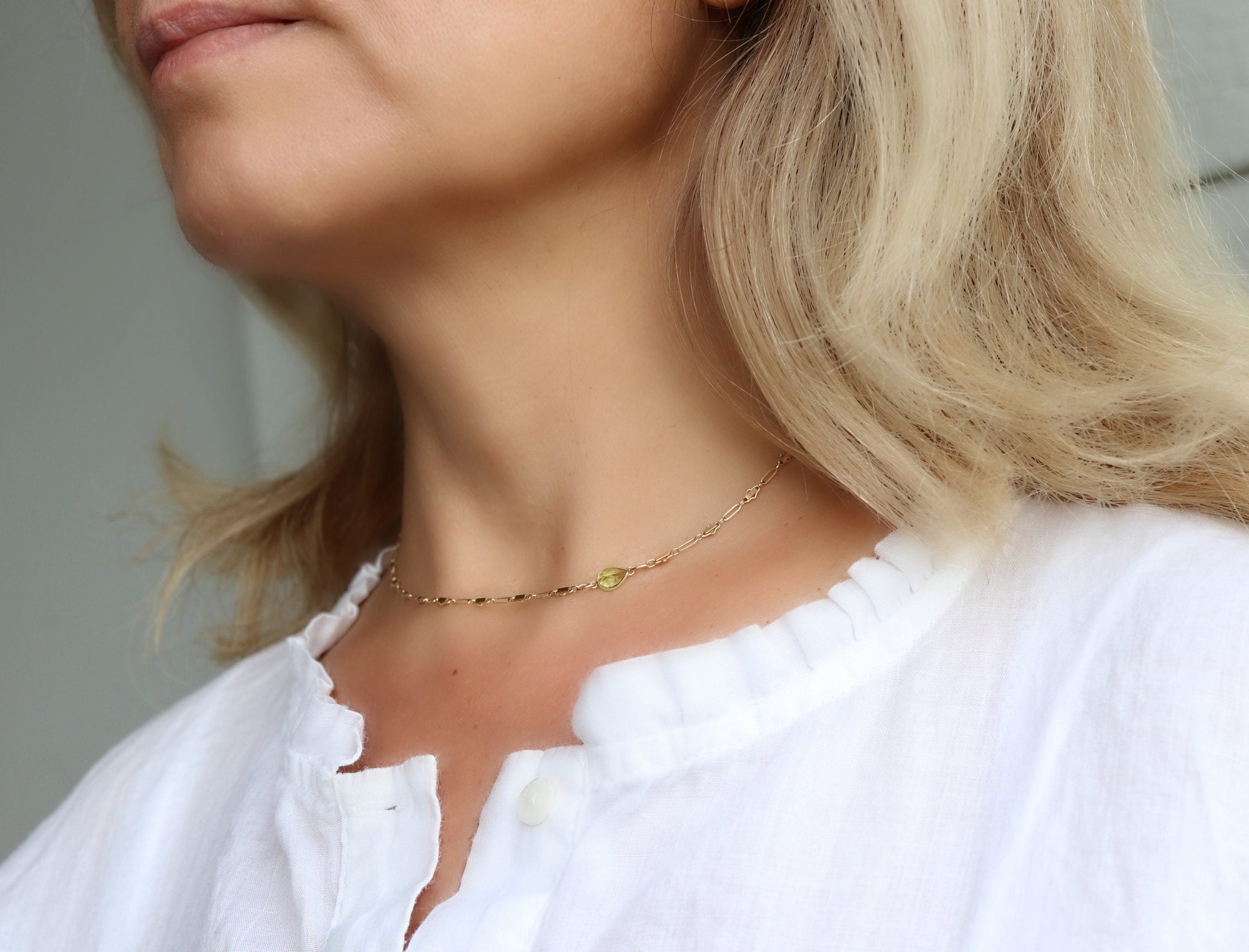 Gold Choker Necklace, Gemstone with Dainty Choker