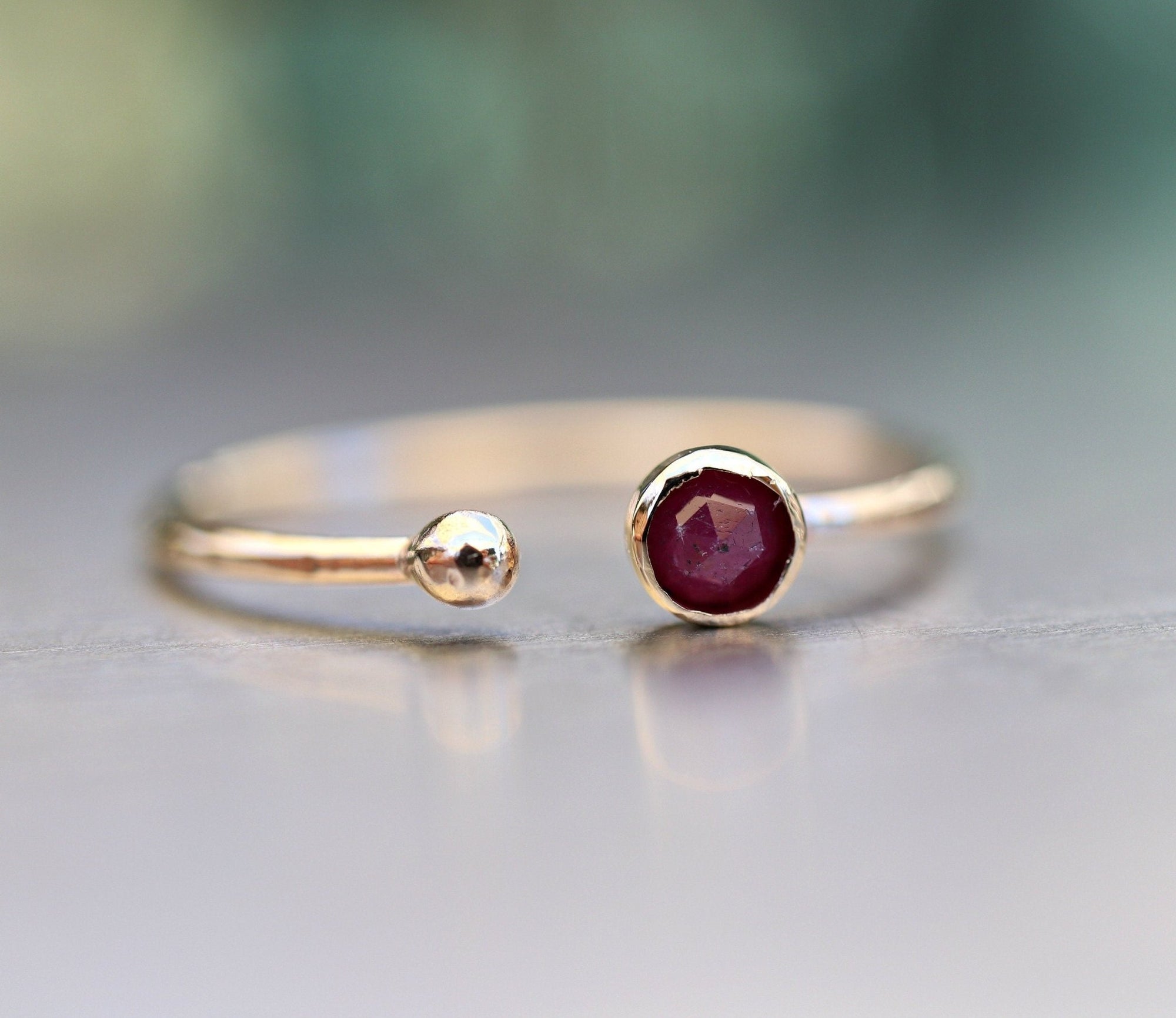14k Gold Open Cuff Ruby Ring - Melt'm Jewelry