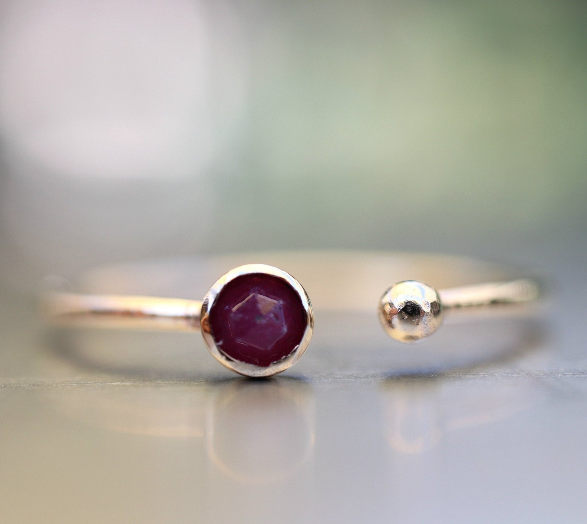 14k Gold Open Cuff Ruby Ring - Melt'm Jewelry