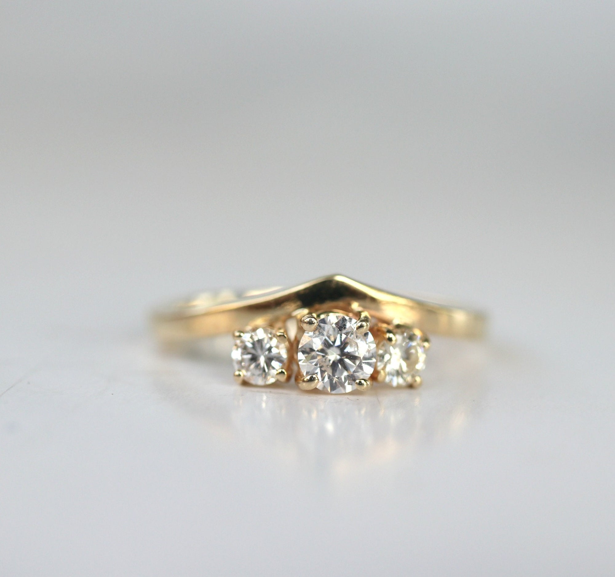 Chevron Wedding Band Three Stone Diamond Ring