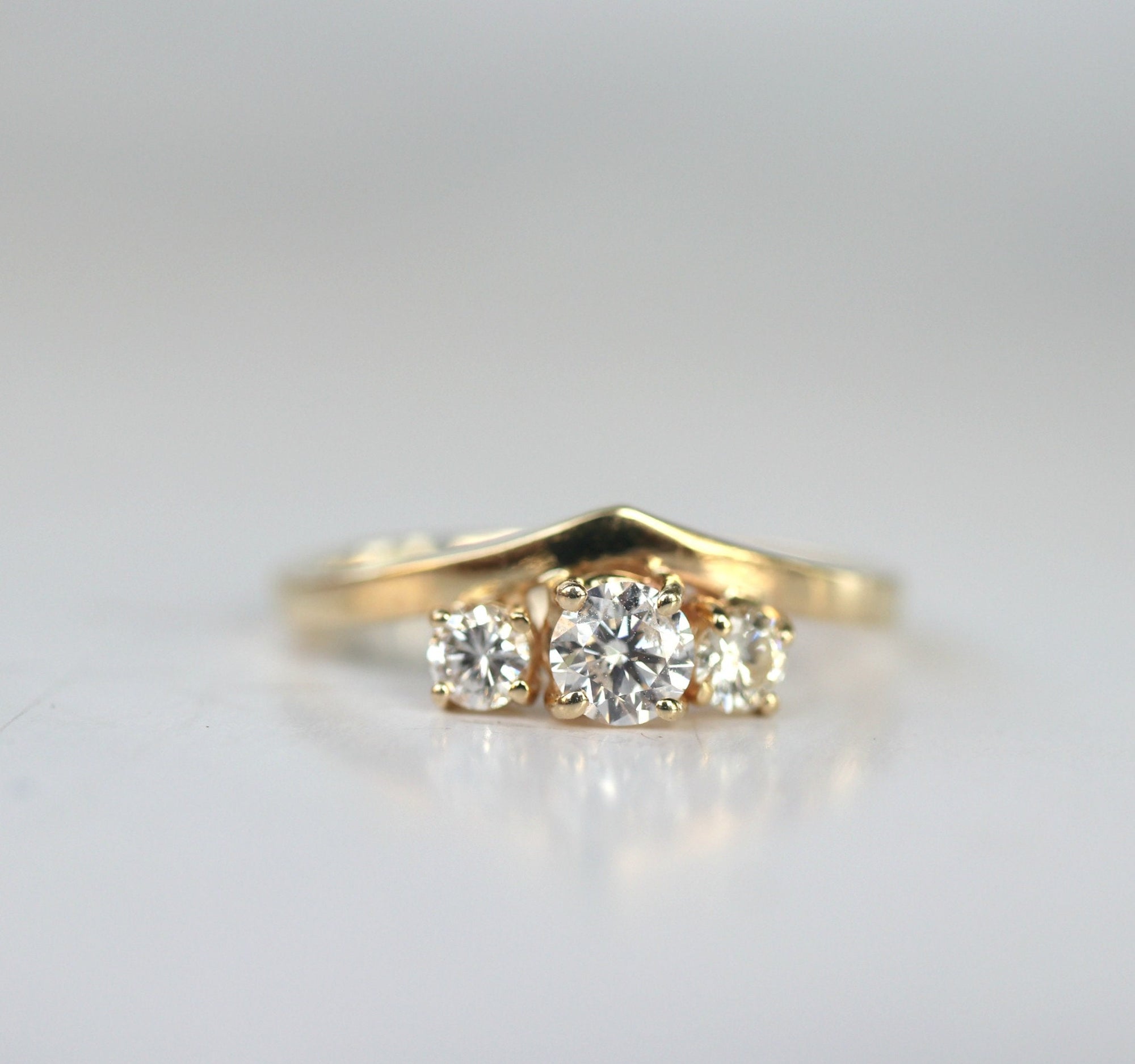 Chevron Wedding Band Three Stone Diamond Ring - Melt'm Jewelry