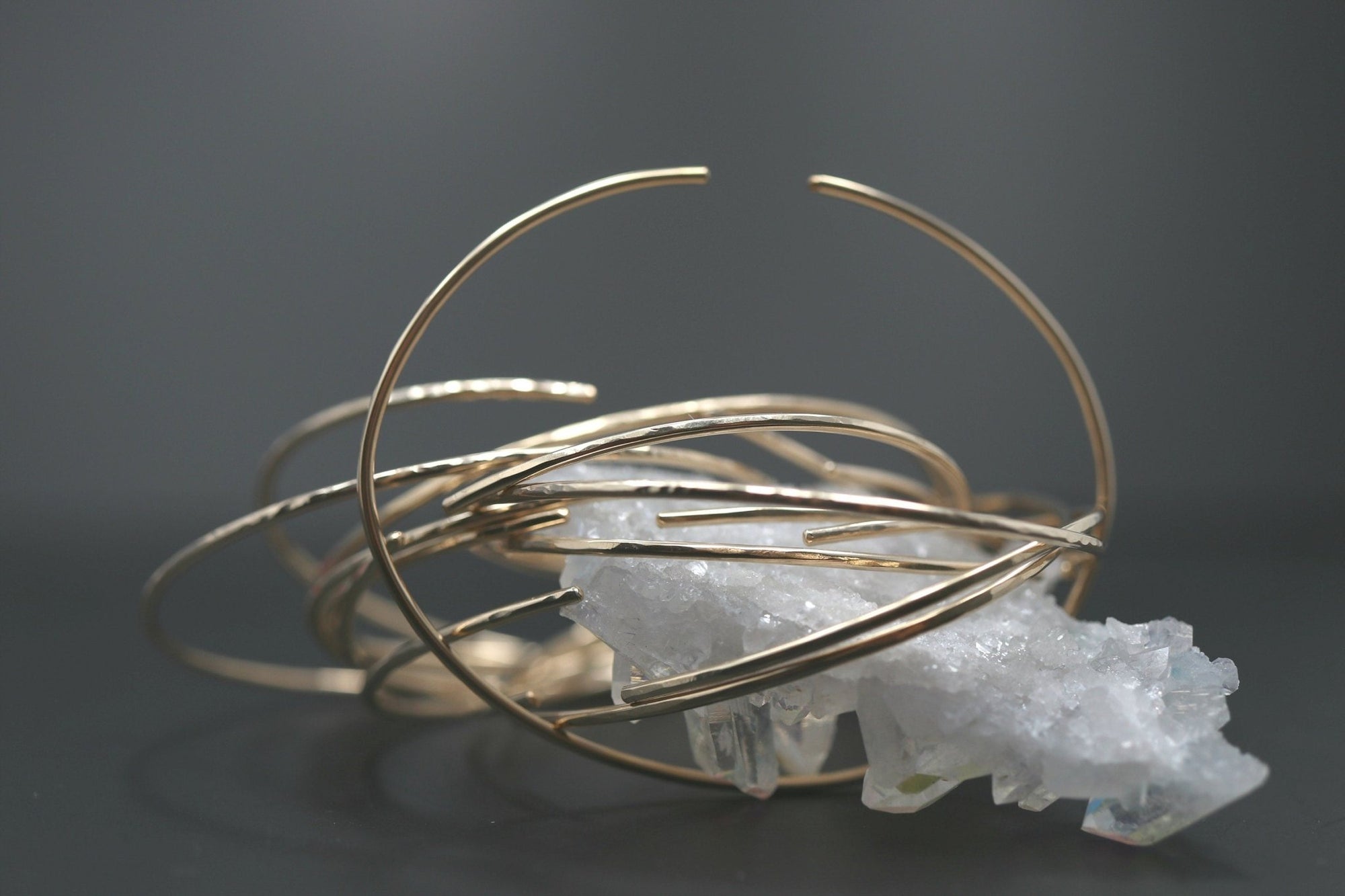 Thin Cuff Bracelet, Hammered Gold Open Bangle - Melt'm Jewelry