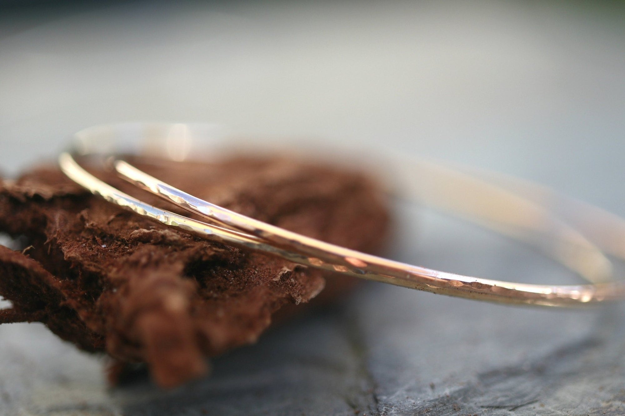 Thin Cuff Bracelet, Hammered Gold Open Bangle - Melt'm Jewelry