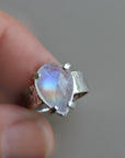 Rainbow Moonstone Ring, Wide Hammered Silver Band with June Birthstone