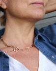 Rose Gold Toggle Necklace with Thick Elongated Rectangle Rose Gold Filled Chain