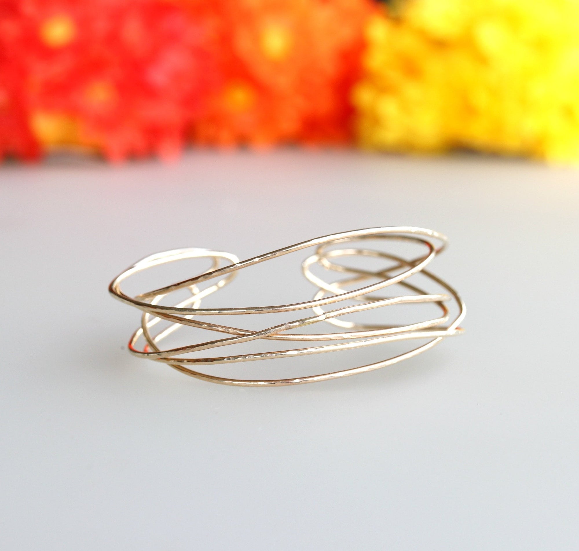 Criss Cross Cuff Bracelet, Multi Layered Open Bangle Bracelet