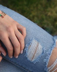Dual Birthstone Bracelets Gold Filled or Sterling Silver, Open Gemstone Bangles - Melt'm Jewelry