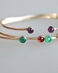 Dual Birthstone Bracelets Gold Filled or Sterling Silver, Open Gemstone Bangles