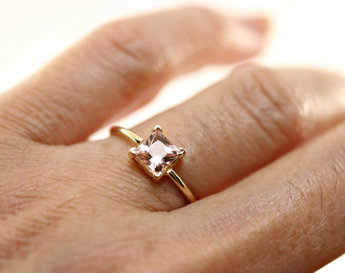 14k Gold Princess Cut Morganite Ring - Melt'm Jewelry