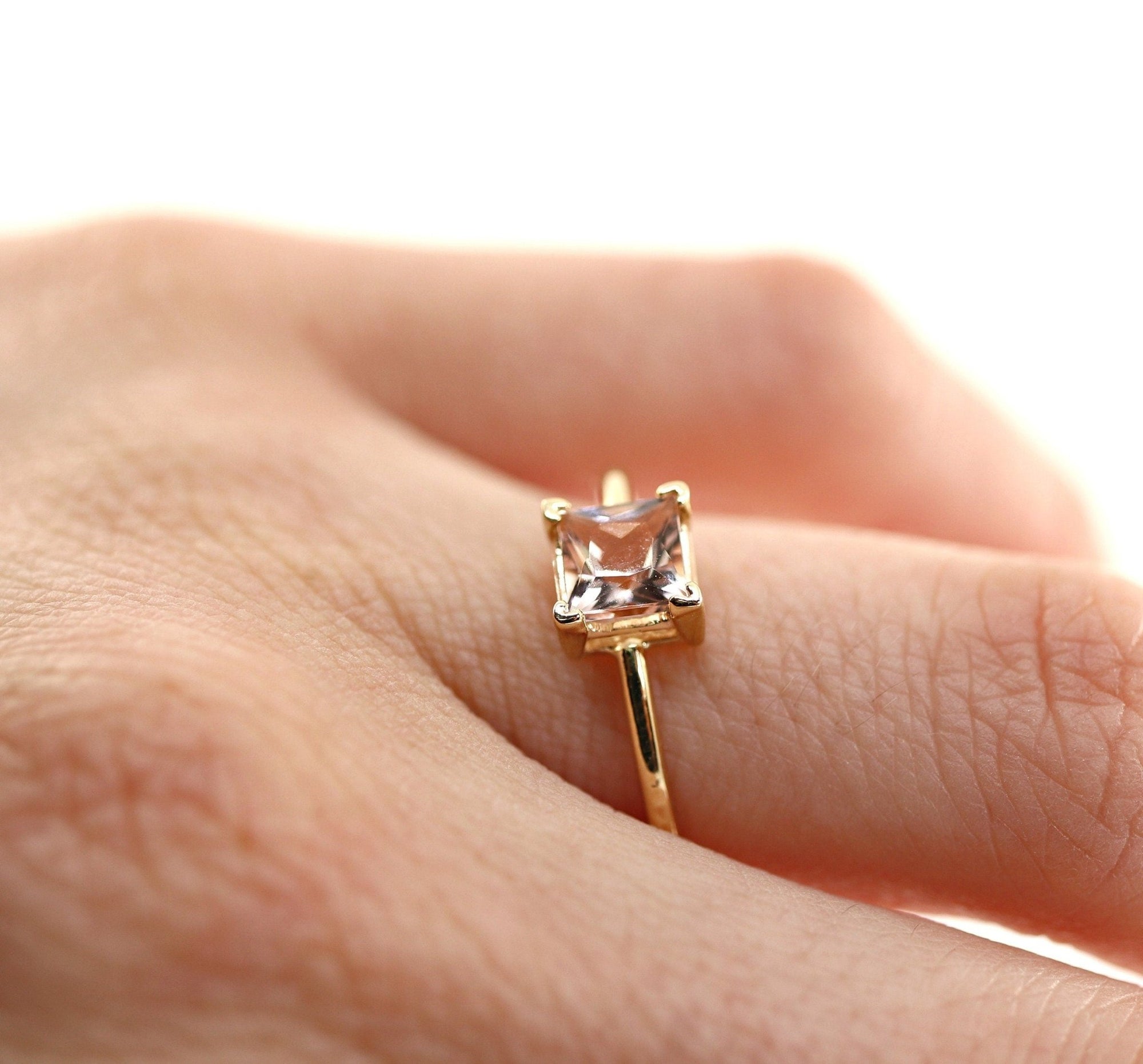 14k Gold Princess Cut Morganite Ring - Melt'm Jewelry